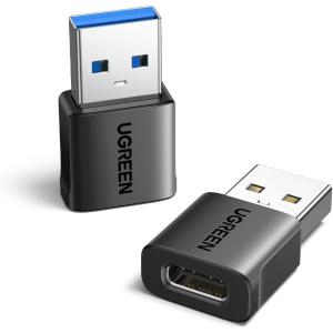 UGREEN 10Gbps USB to USB C Adapter 2Pack, USB C Female to USB 3.0 Male Adapter Type Charger Connector for iPhone 16 15 14 13,AirPods,iPad Air Mini 6 7,CarPlay,Black(Black)