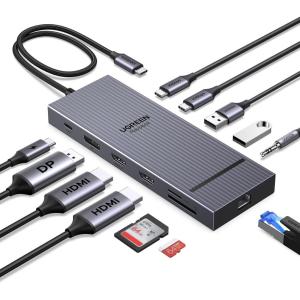 UGREEN 12 in 1 Triple 4K Docking Station with 2 HDMI, DP, 2x10G USB C, 2×USB-A2.0, 100W PD, SD/TF, 1000Mbps Ethernet, 3.5MM Audio, Revodok Pro USBC Hub Multiple Adapter for DELL, HP and More