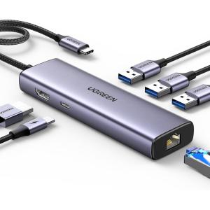 UGREEN Revodok 6 in 1 USB C Hub Gigabit Ethernet Adapter with 4K HDMI, 100W PD Charging, USB A Data Ports Compatible with Mac M1, M2, M3, iPad, iPhone 16 Pro/Pro Max, Steam Deck