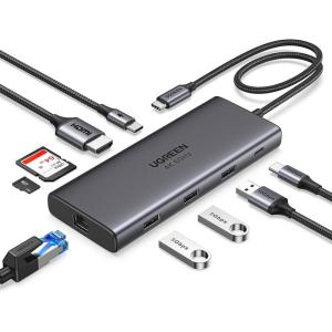 UGREEN Revodok Pro 109 USB C Hub 9 in 1 10Gbps USB C 3.2 & USBA 3.2 4K HDMI, 100W Power Delivery, SD/TF Card Reader Gigabit Ethernet for MacBook Pro/Air, iPhone 16 15 Pro/Max, Thinkpad and More