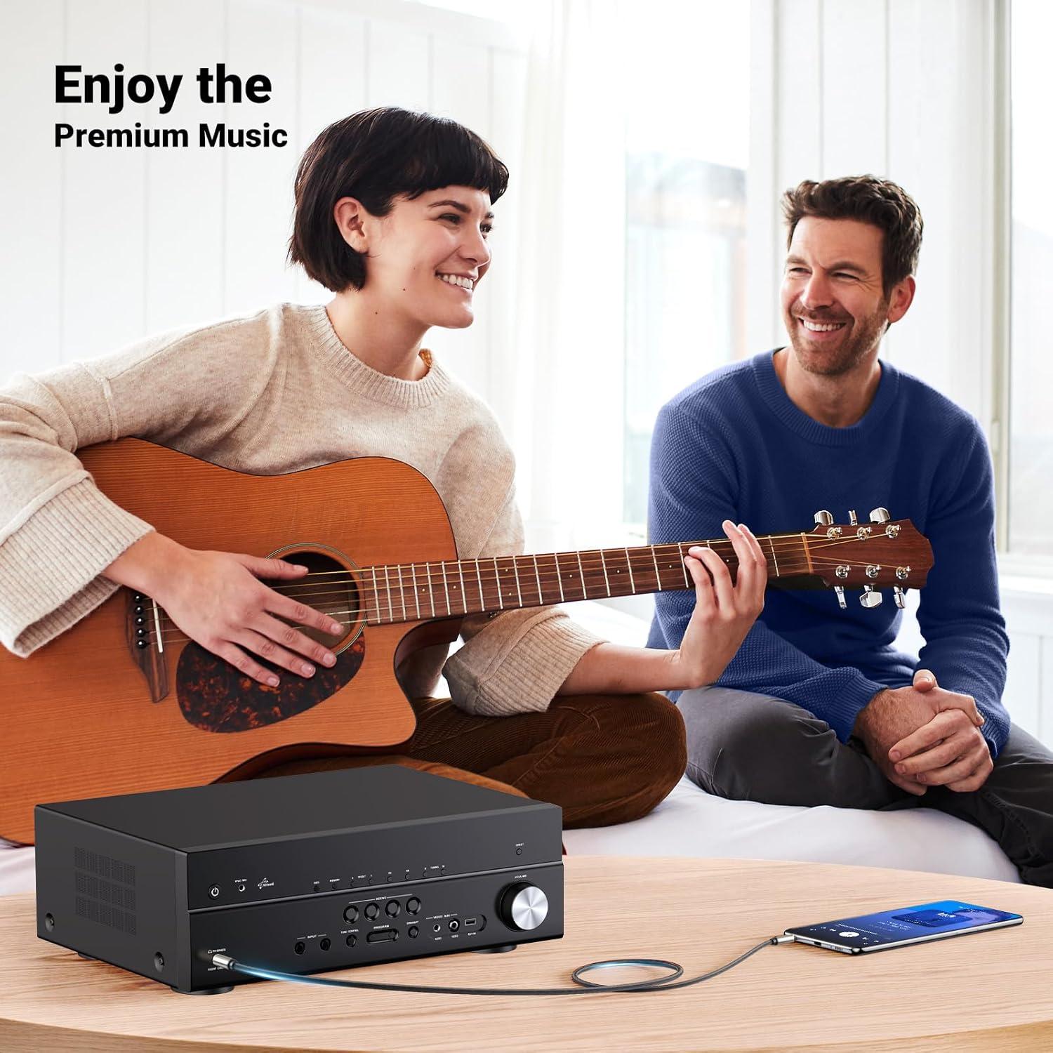 imageUGREEN 18 to 14 Stereo Cable 35mm TRS to 635mm Audio Cable Guitar to Aux Male Cord with Zinc Alloy Housing and Nylon Braid for Guitar Laptop Home Theater Devices Speaker and Amplifiers 16FT16FT