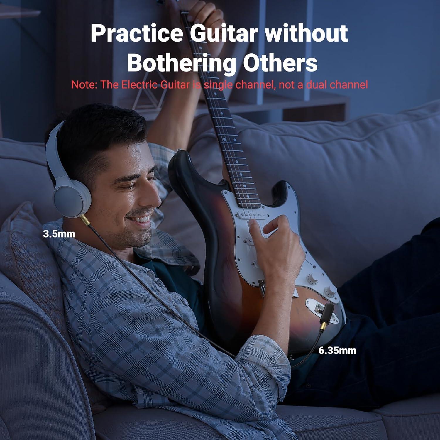 imageUGREEN 18 to 14 Stereo Cable 35mm TRS to 635mm Audio Cable Guitar to Aux Male Cord with Zinc Alloy Housing and Nylon Braid for Guitar Laptop Home Theater Devices Speaker and Amplifiers 16FT66FT