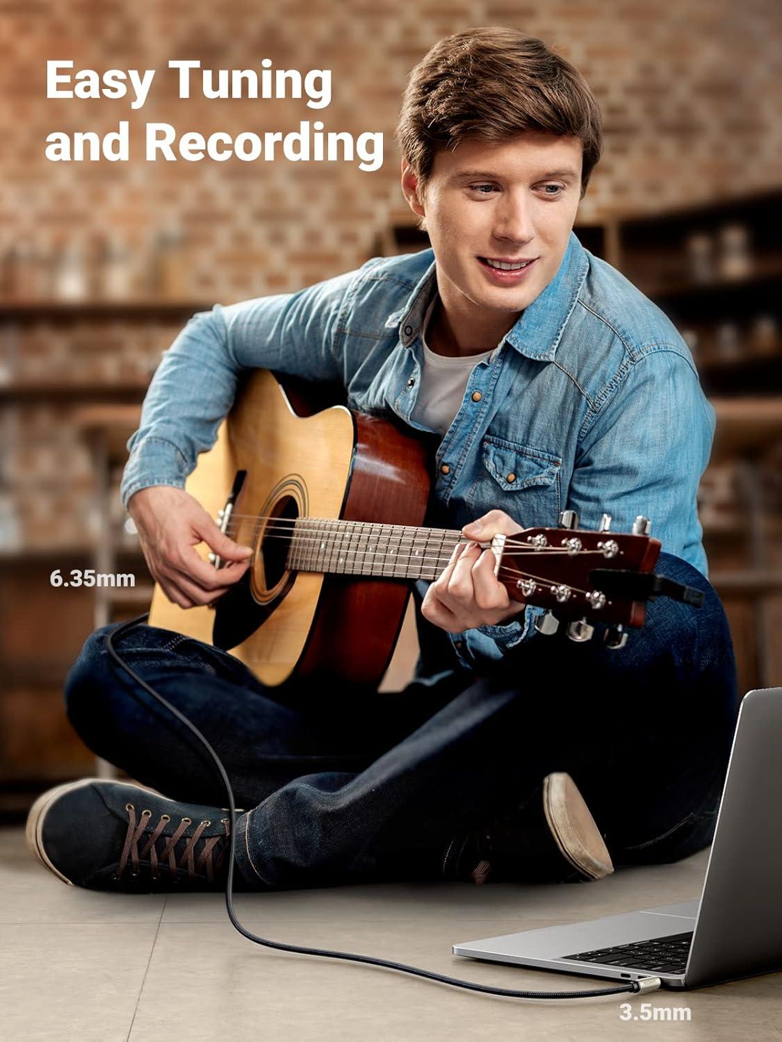 imageUGREEN 18 to 14 Stereo Cable 35mm TRS to 635mm Audio Cable Guitar to Aux Male Cord with Zinc Alloy Housing and Nylon Braid for Guitar Laptop Home Theater Devices Speaker and Amplifiers 16FT33FT