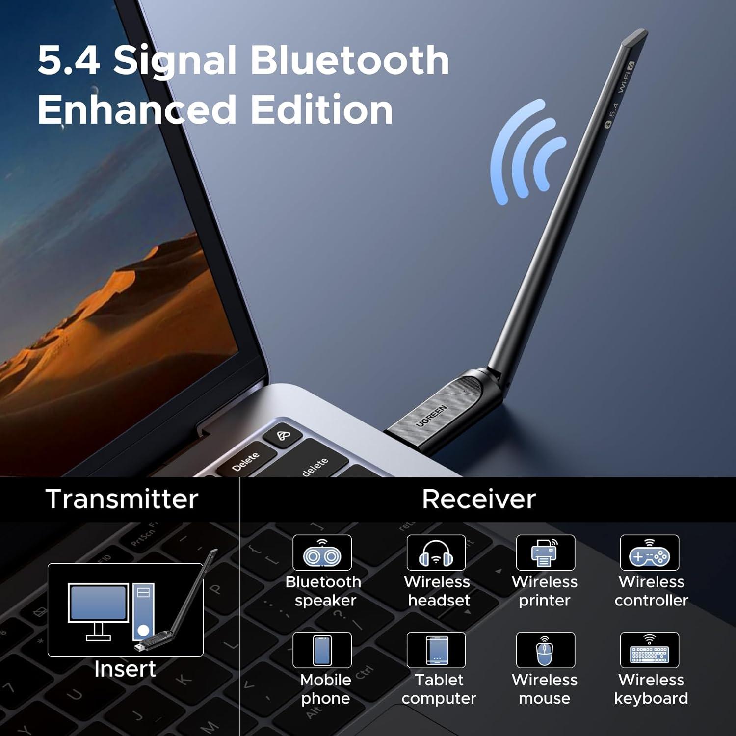 imageUGREEN 2in1 USB Bluetooth WiFi Adapter AX900  Bluetooth 54 WiFi 6 Adapter for Desktop PC with 5GHz24GHz Dual Band 6dBi High Gain Antenna Builtin Driver for Windows 1011