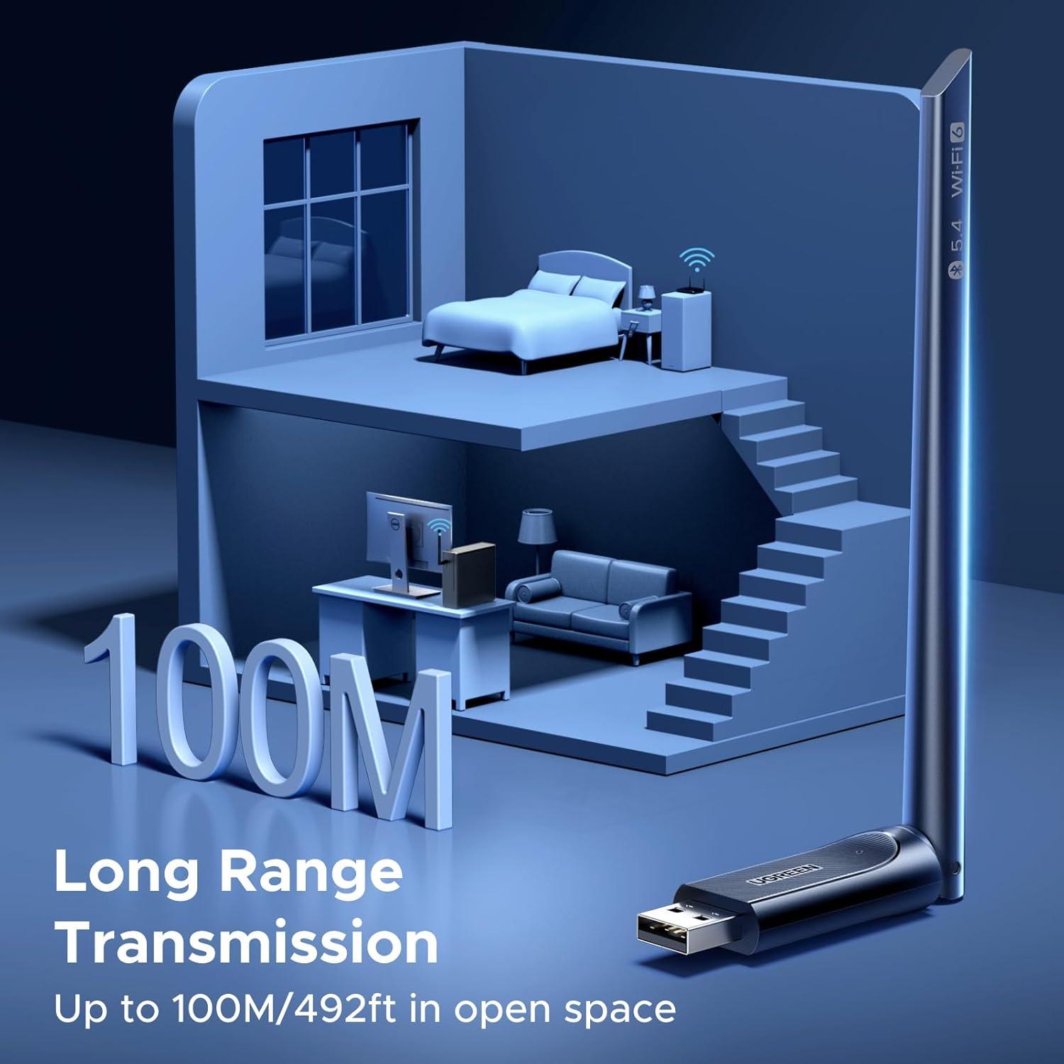 imageUGREEN 2in1 USB Bluetooth WiFi Adapter AX900  Bluetooth 54 WiFi 6 Adapter for Desktop PC with 5GHz24GHz Dual Band 6dBi High Gain Antenna Builtin Driver for Windows 1011