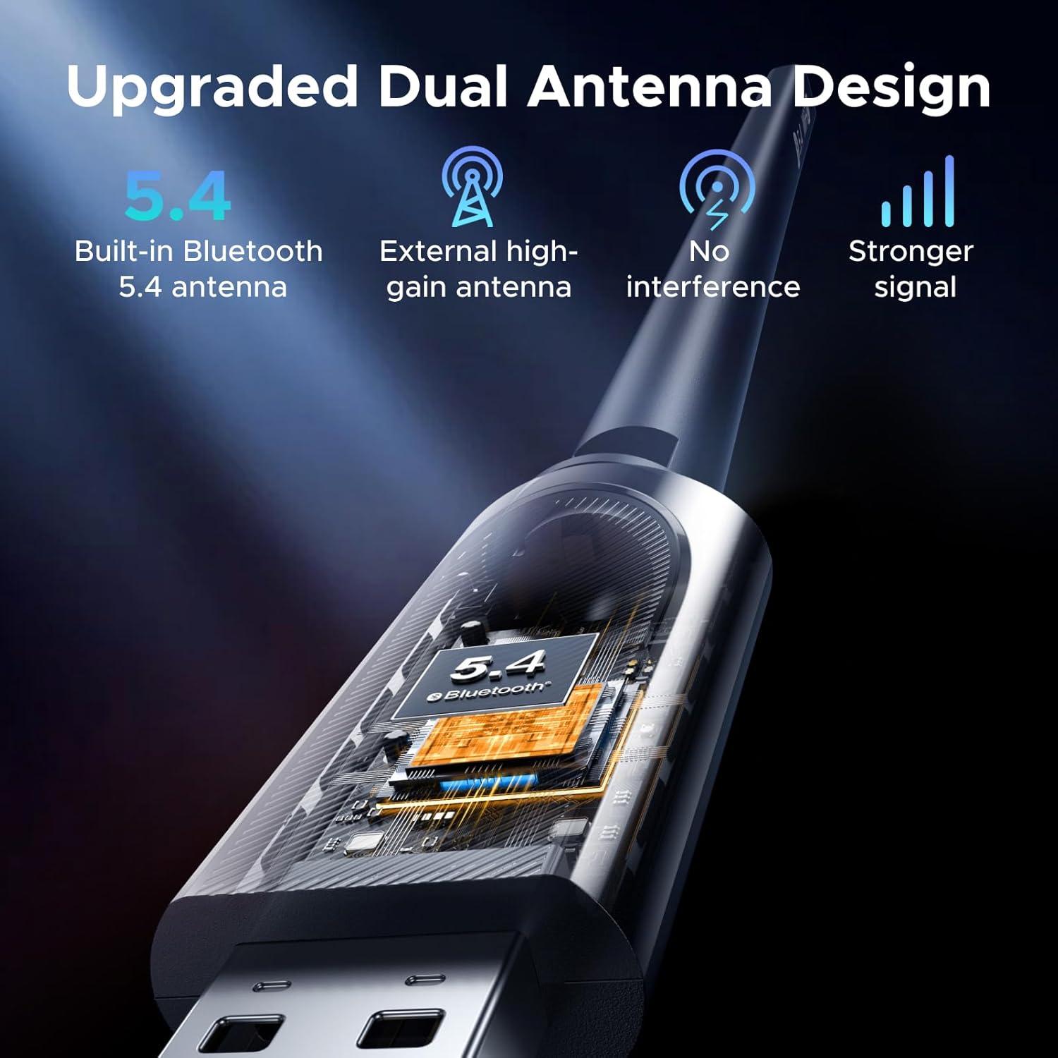 imageUGREEN 2in1 USB Bluetooth WiFi Adapter AX900  Bluetooth 54 WiFi 6 Adapter for Desktop PC with 5GHz24GHz Dual Band 6dBi High Gain Antenna Builtin Driver for Windows 1011