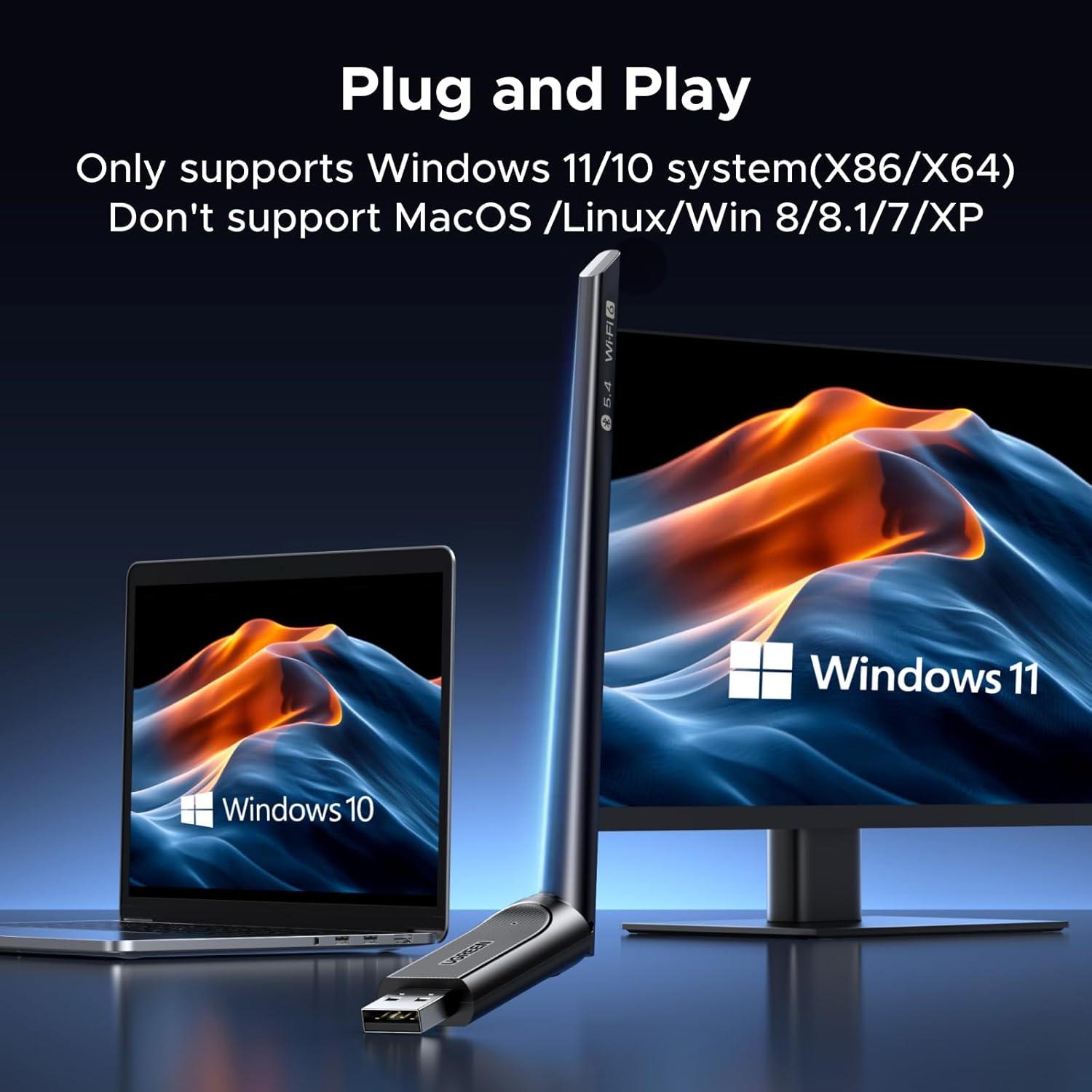 imageUGREEN 2in1 USB Bluetooth WiFi Adapter AX900  Bluetooth 54 WiFi 6 Adapter for Desktop PC with 5GHz24GHz Dual Band 6dBi High Gain Antenna Builtin Driver for Windows 1011