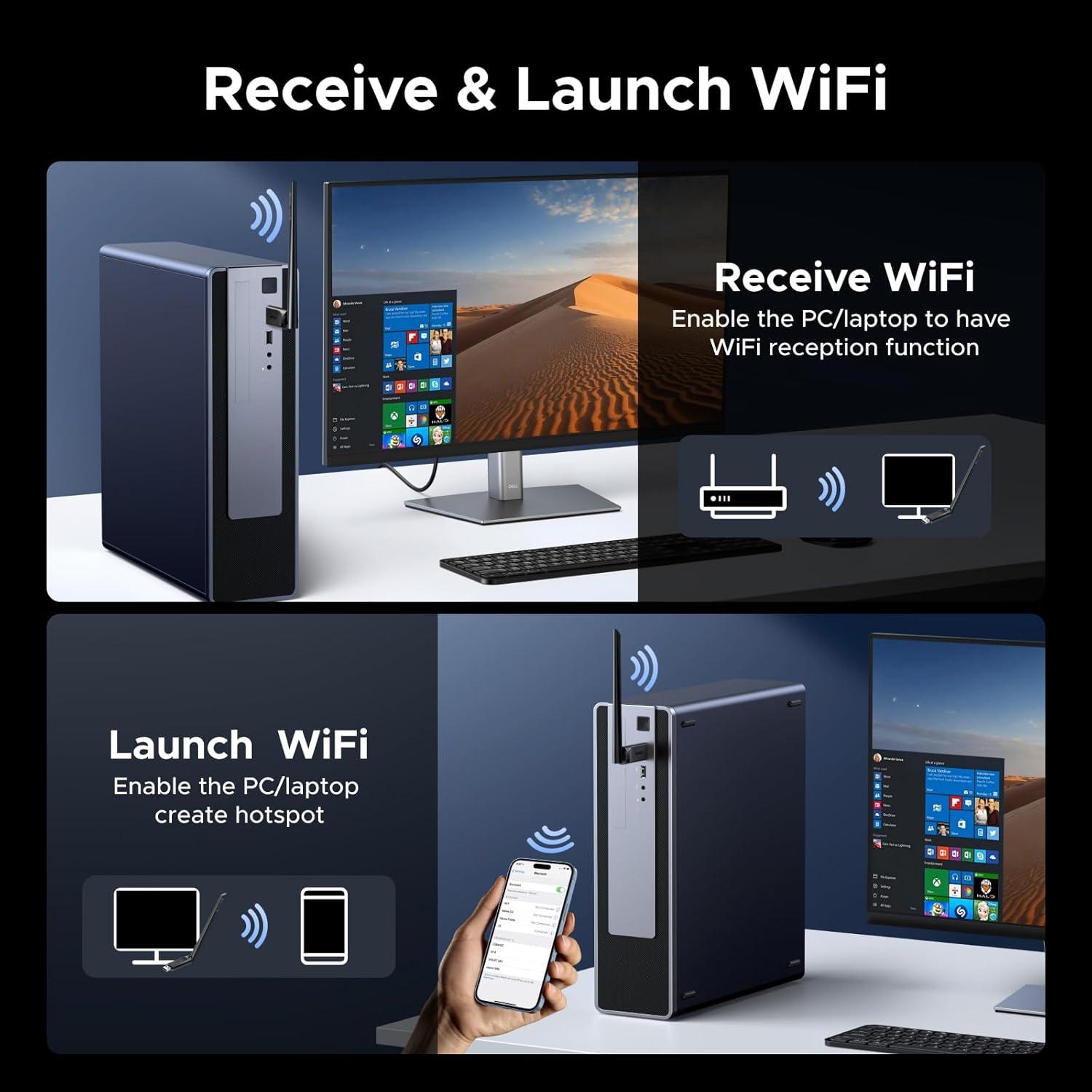 imageUGREEN 2in1 USB Bluetooth WiFi Adapter AX900  Bluetooth 54 WiFi 6 Adapter for Desktop PC with 5GHz24GHz Dual Band 6dBi High Gain Antenna Builtin Driver for Windows 1011