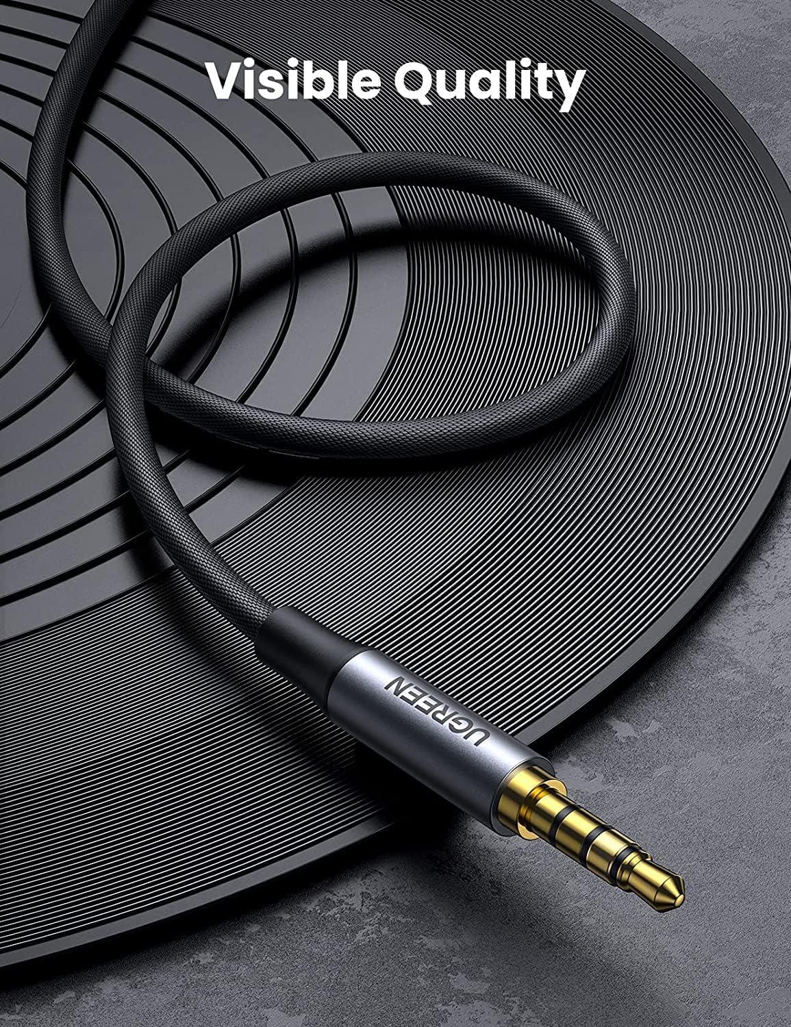 imageUGREEN 35mm Audio Cable Braided 4Pole TRRS HiFi Stereo Jack Shielded Male to Male AUX Cord Compatible with iPad Samsung Phones Tablets Car Home Stereos Headphones Speaker 3FT3FT