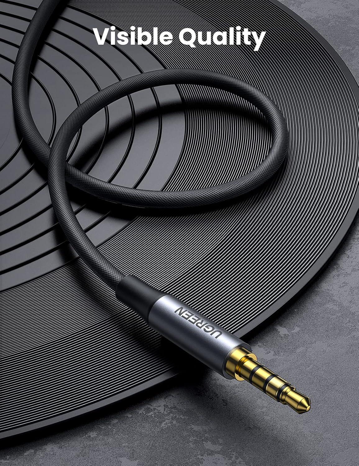 imageUGREEN 35mm Audio Cable Braided 4Pole TRRS HiFi Stereo Jack Shielded Male to Male AUX Cord Compatible with iPad Samsung Phones Tablets Car Home Stereos Headphones Speaker 3FT10FT