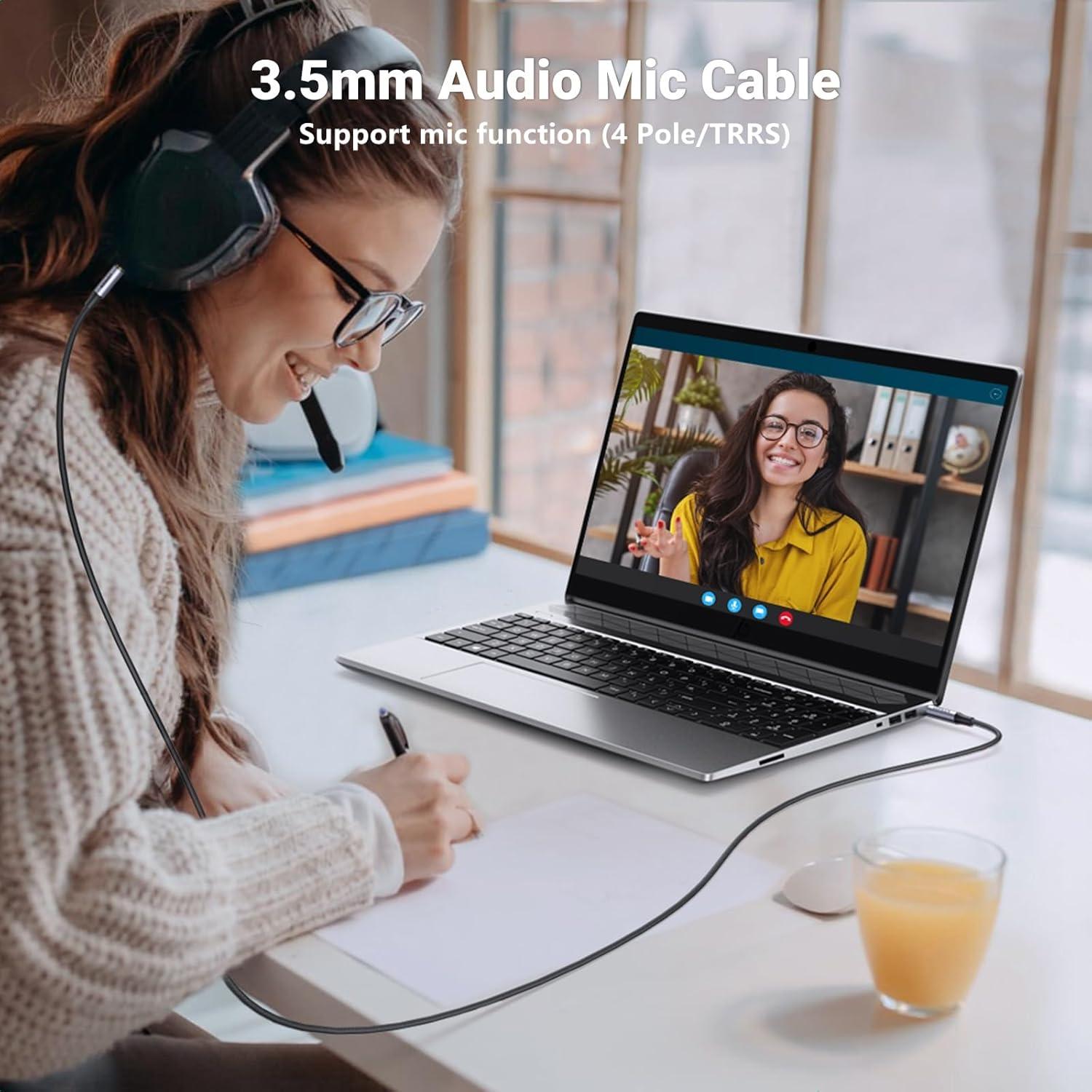 imageUGREEN 35mm Audio Cable Braided 4Pole TRRS HiFi Stereo Jack Shielded Male to Male AUX Cord Compatible with iPad Samsung Phones Tablets Car Home Stereos Headphones Speaker 3FT3FT