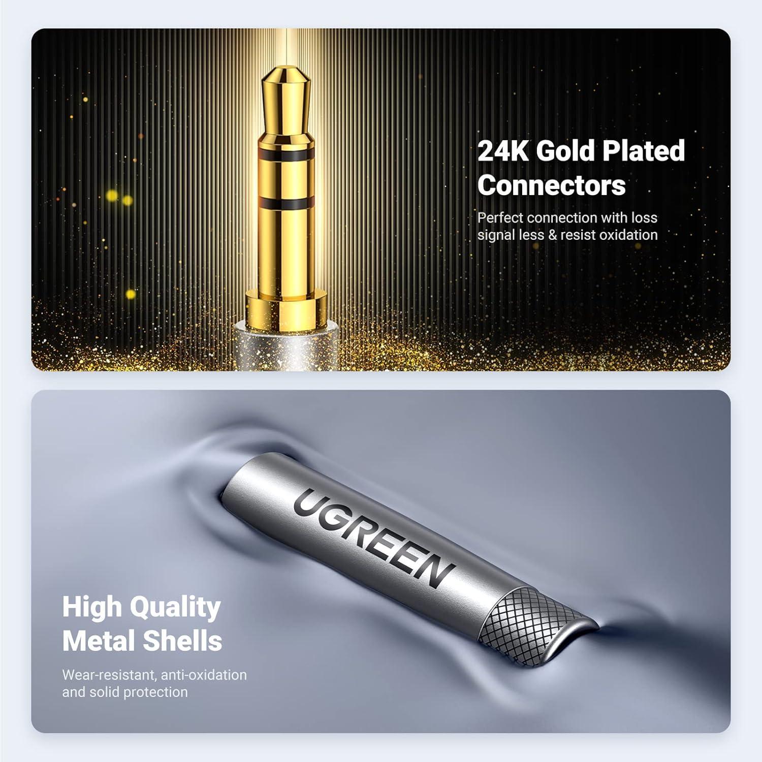 imageUGREEN 35mm Audio Cable Nylon Braided Aux Cord Male to Male Stereo HiFi Sound for Headphones Car Home Stereos Speakers Tablets Compatible with iPhone iPad iPod Echo More 3FT16 feet