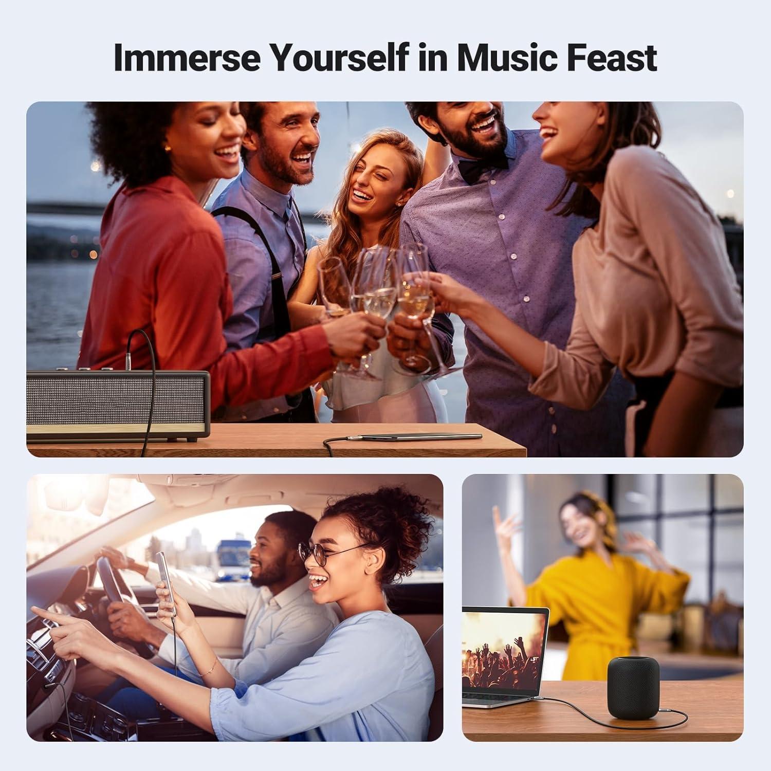 imageUGREEN 35mm Audio Cable Nylon Braided Aux Cord Male to Male Stereo HiFi Sound for Headphones Car Home Stereos Speakers Tablets Compatible with iPhone iPad iPod Echo More 3FT3 feet