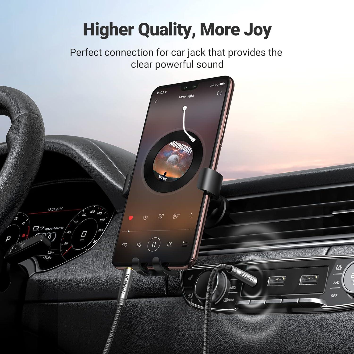 imageUGREEN 35mm Audio Cable Nylon Braided Aux Cord Male to Male Stereo HiFi Sound for Headphones Car Home Stereos Speakers Tablets Compatible with iPhone iPad iPod Echo More 3FT15 feet