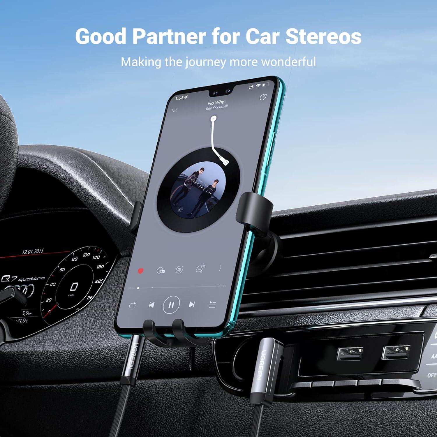 imageUGREEN 35mm Audio Cable Stereo Aux Cord 90 Degree Right Angle Compatible with Beats iPhone iPod iPad Tablets Speakers 24K Gold Plated Male to Male Black 6FT3FT