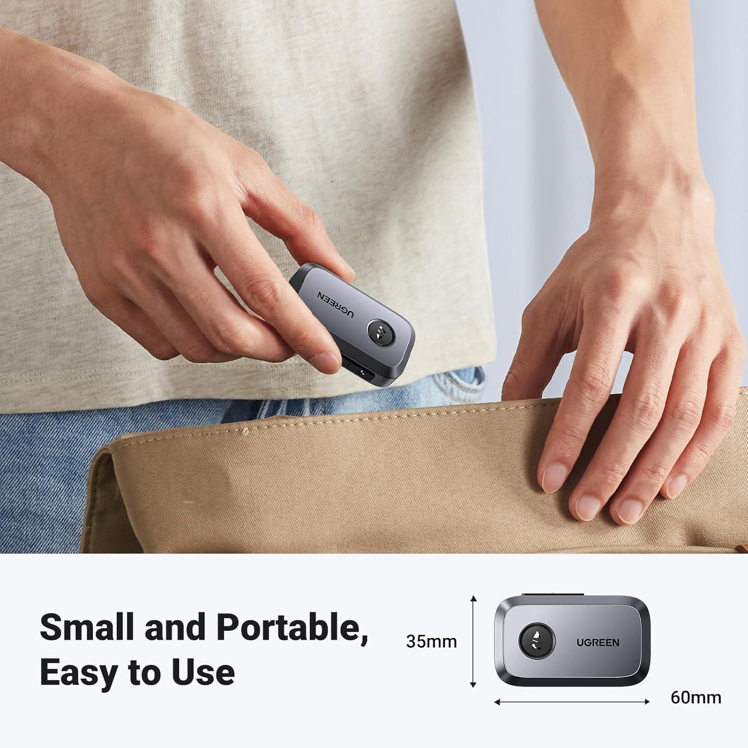 imageUGREEN 54 Aux Bluetooth Adapter Noise Cancelling 35mm AUX Bluetooth Car Adapter Wireless Audio Receiver for Home StereoWired Speaker 15H Battery LifeGrey