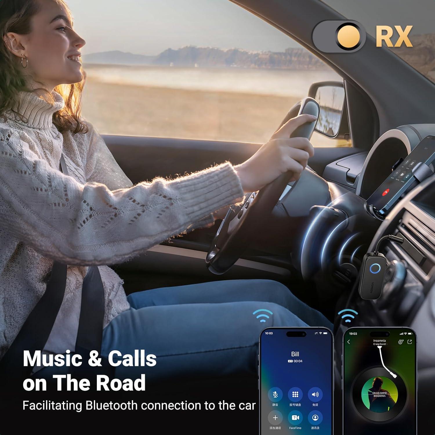 imageUGREEN Airplane Bluetooth 52 Transmitter Adapter for Airpods or Headphones Dual Pairs 2in1 Wireless Bluetooth 35mm Aux Audio TransmitterReceiver for Flight TV Car Stereo Treadmill MP3 Player