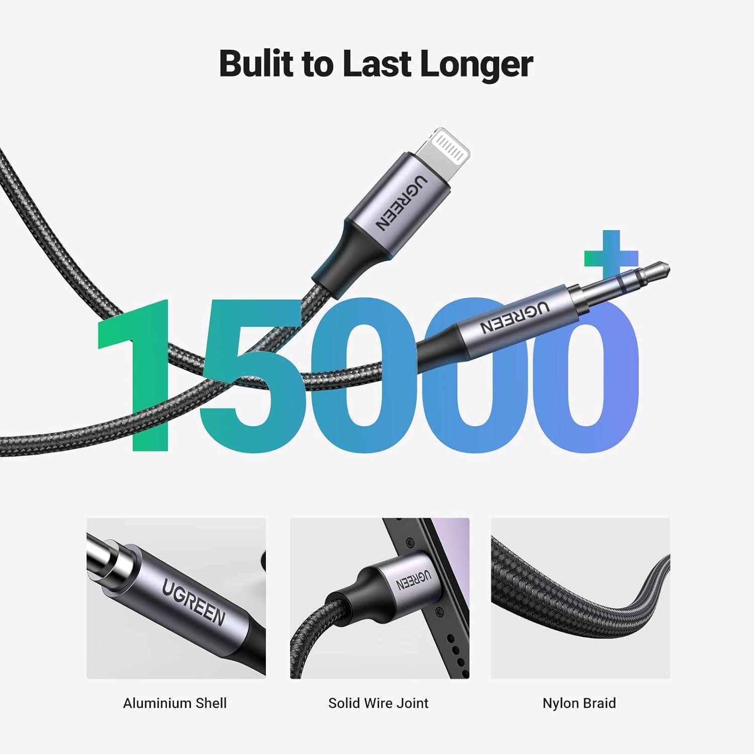 imageUGREEN Aux Cord for iPhone Aux to Lightning Cable for Car Adapter MFi Certified Lightning 35mm Headphone Male Audio Jack Compatible with iPhone 14 Pro Max13 12 11 Pro Max12 11 XR SE8 Plus 33FT