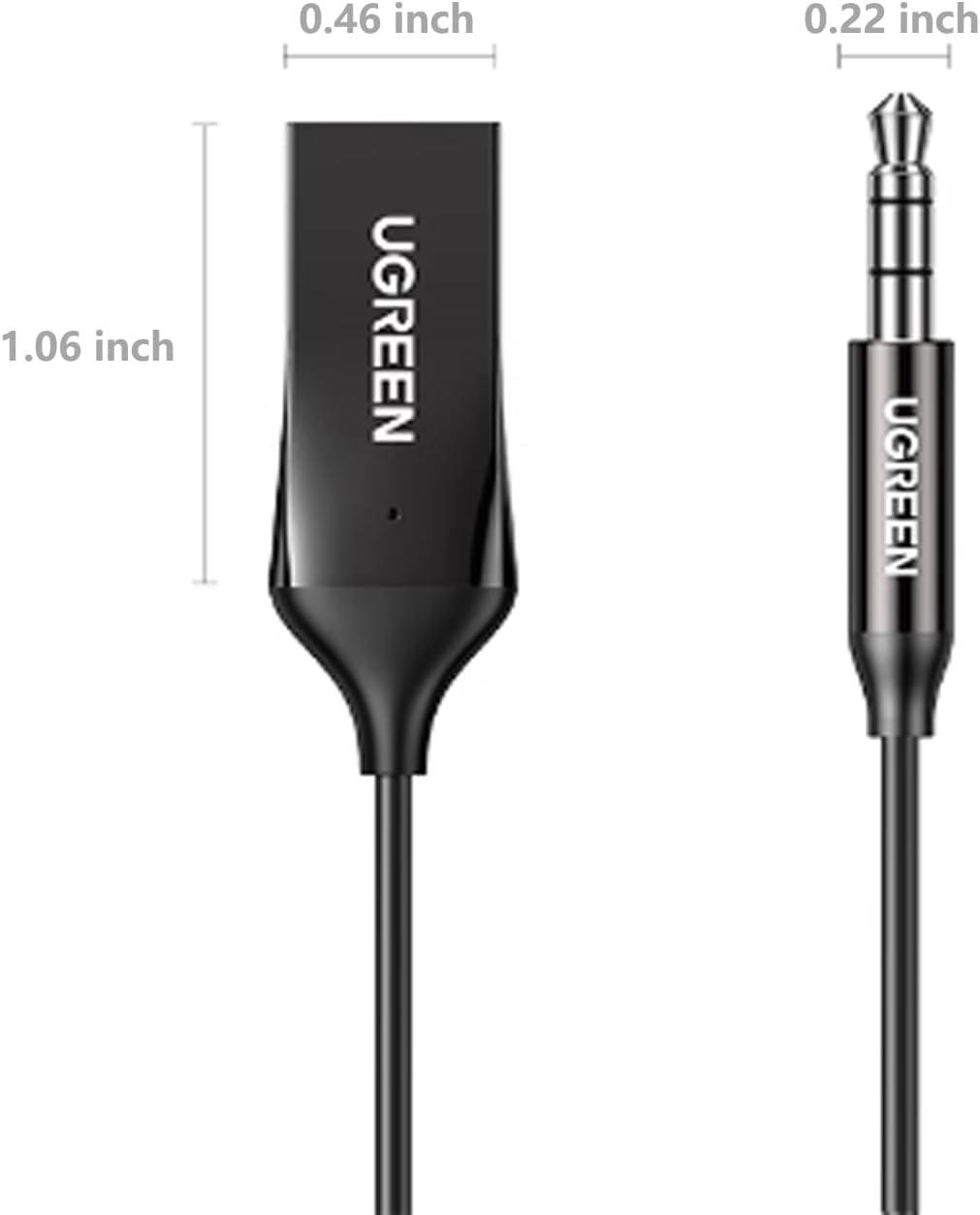 imageUGREEN Aux to Bluetooth 60 Adapter 35mm Bluetooth Receiver for Car USB 20 to 35mm Jack Kit with Builtin Microphone Aux Input for HandsFree Calls Compatible with Car Speaker and Home AudioSilver