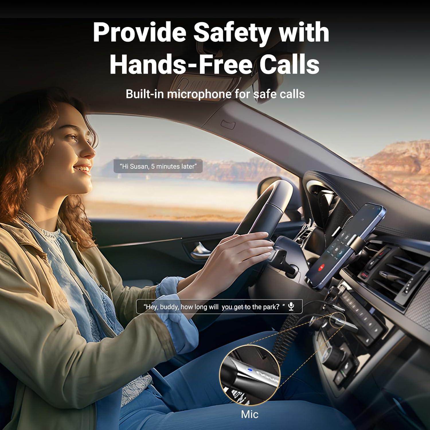 imageUGREEN Aux to Bluetooth 60 Adapter 35mm Bluetooth Receiver for Car USB 20 to 35mm Jack Kit with Builtin Microphone Aux Input for HandsFree Calls Compatible with Car Speaker and Home AudioSilver