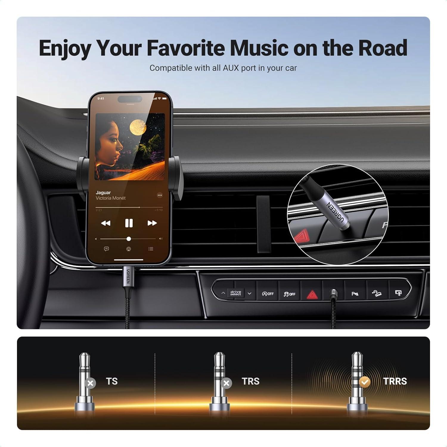 imageUGREEN Aux to USB C Aux Cord for Car Type C to 35mm Audio Jack Cable 33FT TRRS Headphone Stereo Adapter Mic HiFi Compatible with iPhone 17 16 15 Pro Max16 15 Plus Galaxy S25 Ultra Pixel 10 iPad33FT