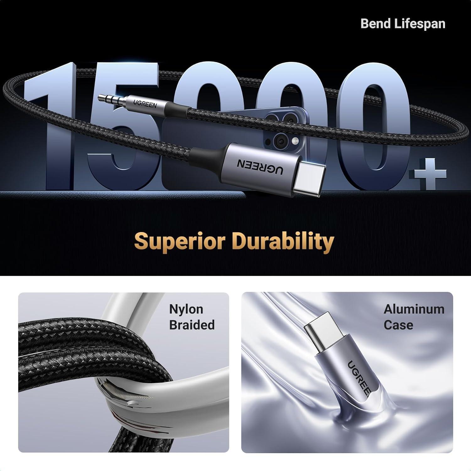 imageUGREEN Aux to USB C Aux Cord for Car Type C to 35mm Audio Jack Cable 33FT TRRS Headphone Stereo Adapter Mic HiFi Compatible with iPhone 17 16 15 Pro Max16 15 Plus Galaxy S25 Ultra Pixel 10 iPad33FT