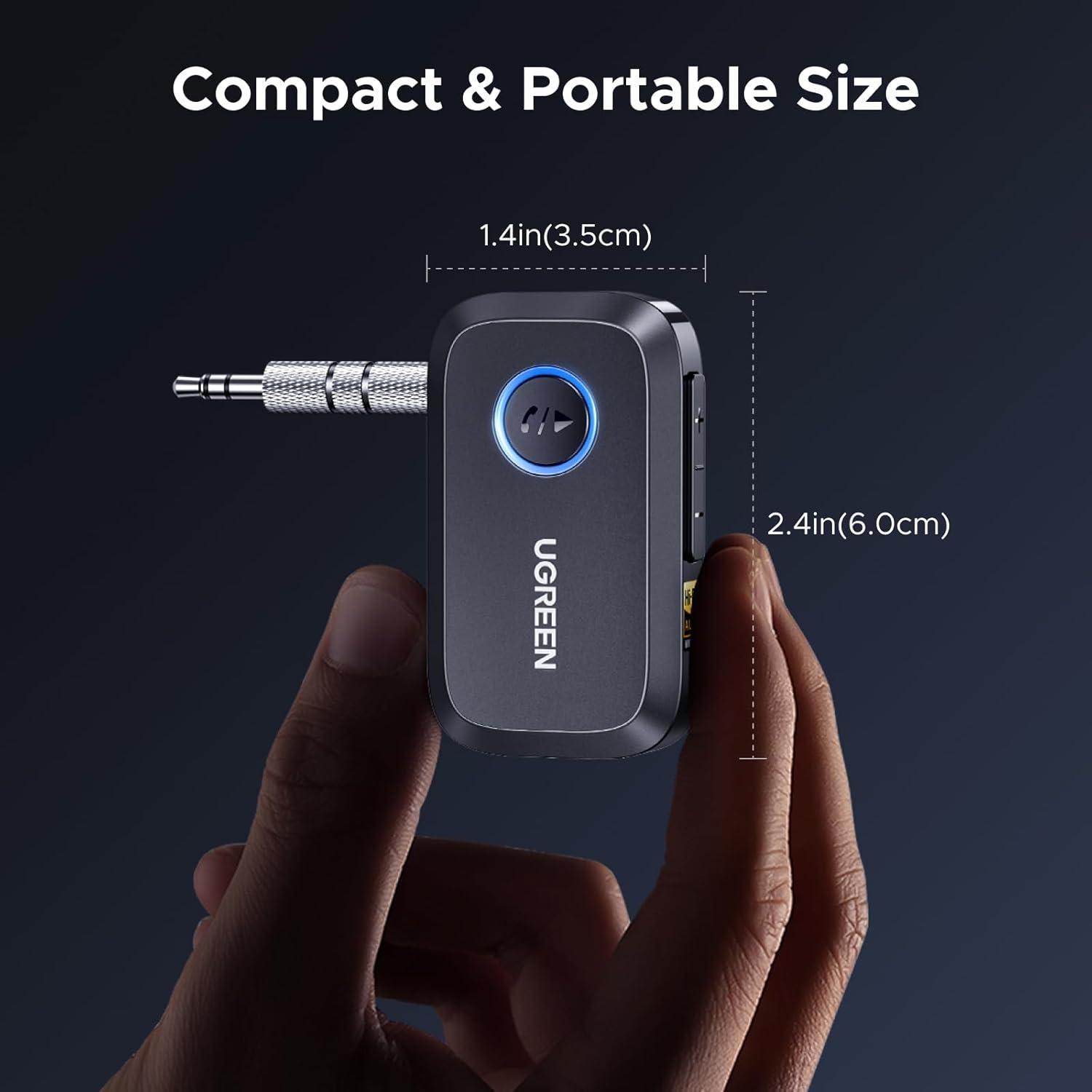 imageUGREEN Bluetooth 60 Receiver for Car with LDAC AI Noise Cancelling 35mm AUX Bluetooth Car Adapter HiRes Wireless Audio Receiver for Home StereoWired Speaker with HandsFree Call15H Battery Life