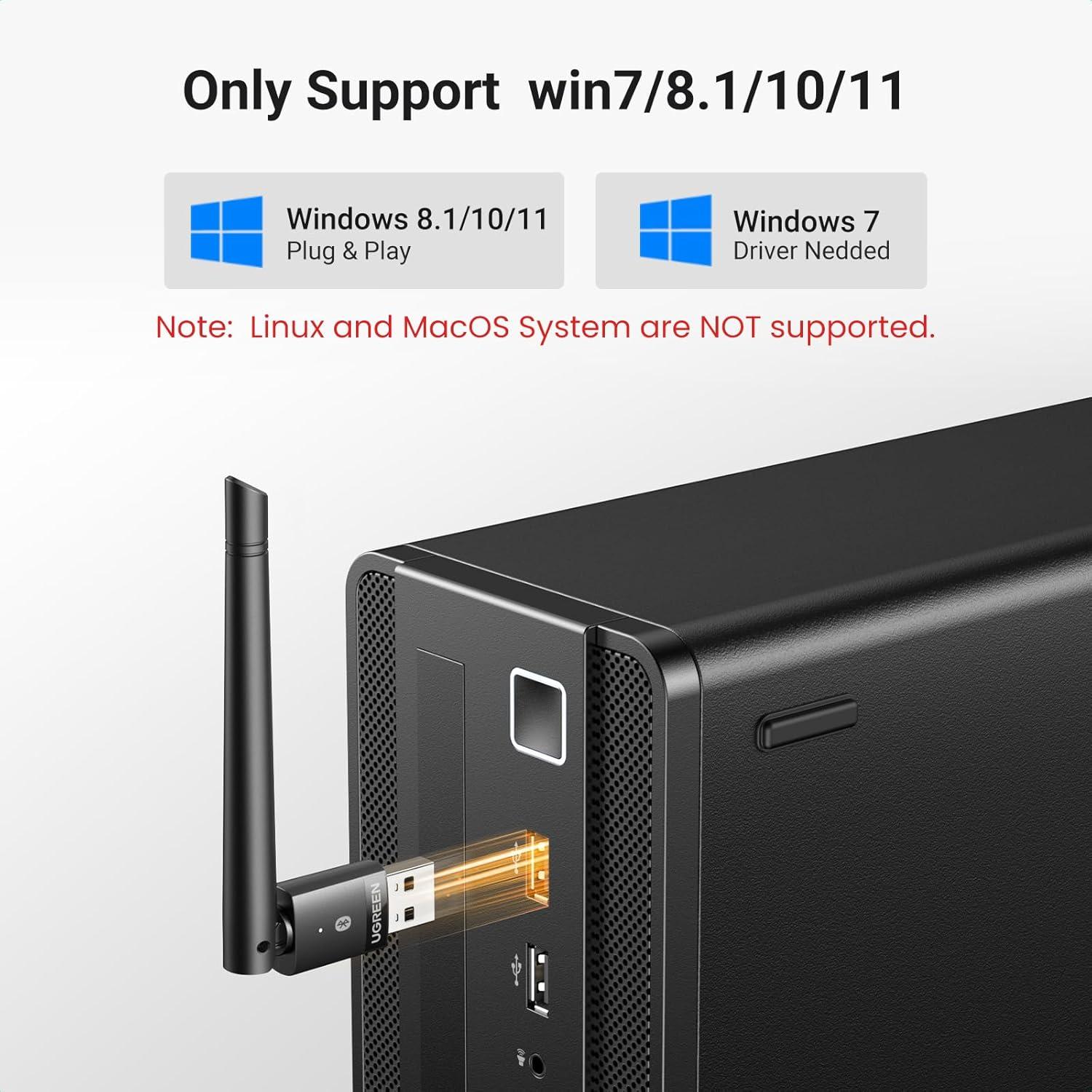 imageUGREEN Bluetooth Adapter for PC Bluetooth 54 Long Range Dongle Receiver EDR amp BLE Plug amp Play for Windows 111081 for HeadphoneKeyboardMouseSpeakersPrinter