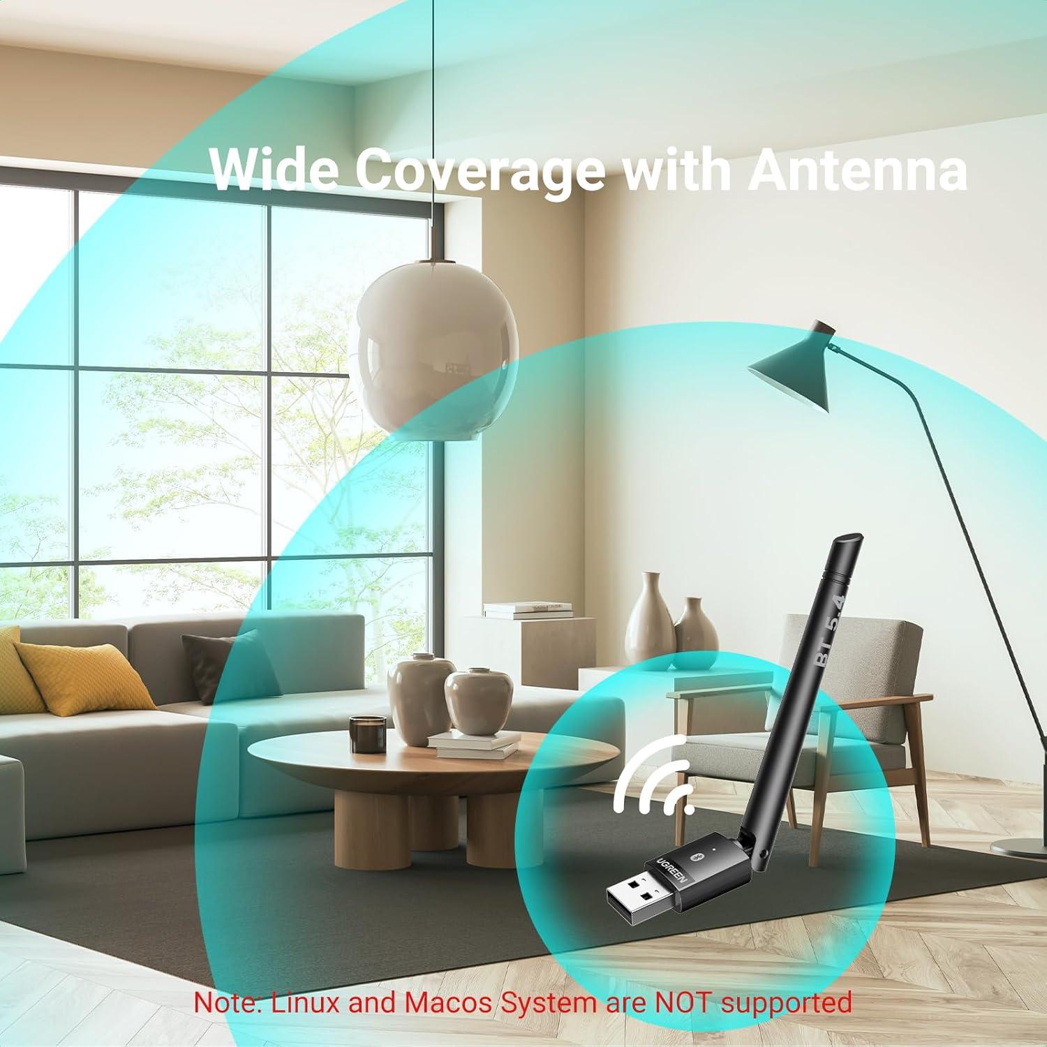 imageUGREEN Bluetooth Adapter for PC Bluetooth 54 Long Range Dongle Receiver EDR amp BLE Plug amp Play for Windows 111081 for HeadphoneKeyboardMouseSpeakersPrinter