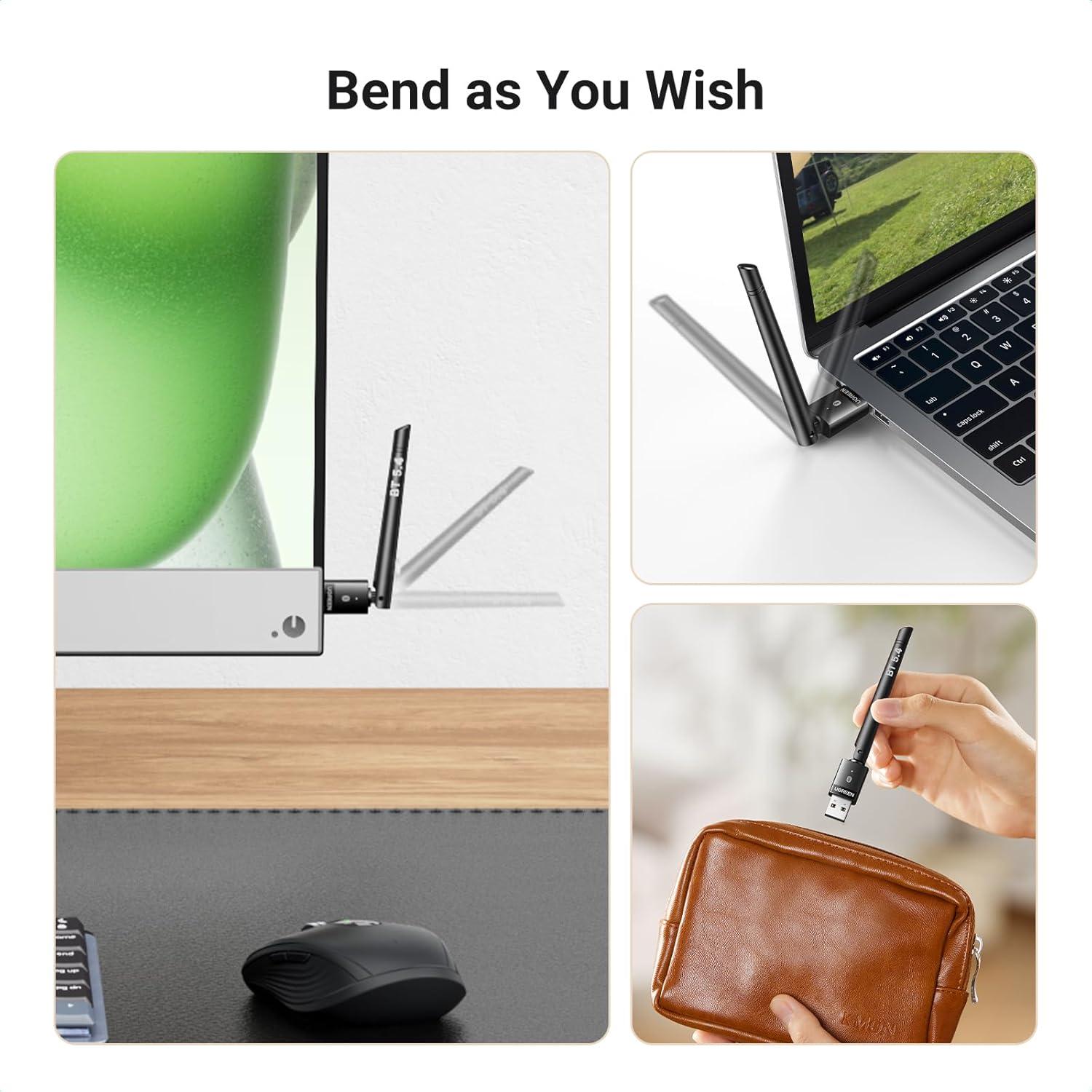 imageUGREEN Bluetooth Adapter for PC Bluetooth 54 Long Range Dongle Receiver EDR amp BLE Plug amp Play for Windows 111081 for HeadphoneKeyboardMouseSpeakersPrinter