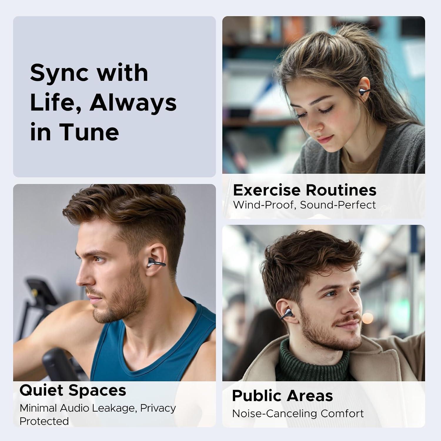 imageUGREEN ClipBuds OpenEar Wireless Headphones Bluetooth 60 with 4 Mic Clear Call 12mm Diaphragm Earbuds Clip on Earphones 30H Playtime AppampTouch Control Lightweight IPX5 for Fitness iOSampAndroid