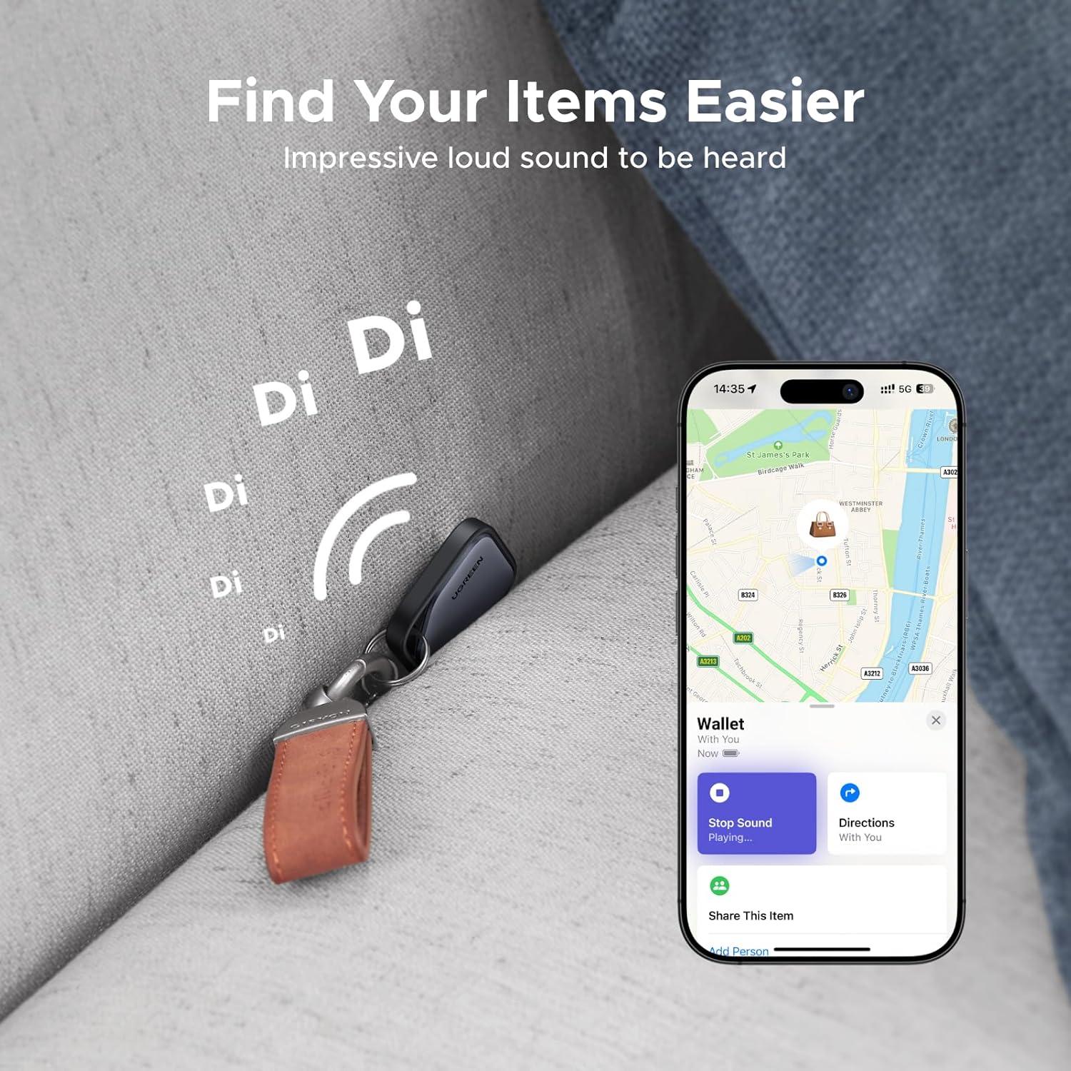 imageUGREEN FineTrack Air Tracker TagsiOS Only 2Year Replaceable Battery Bluetooth Tracker Compatible with Apple Find My Item Finder Smart Tag for Keys Luggage Wallet Apple MFi Certified