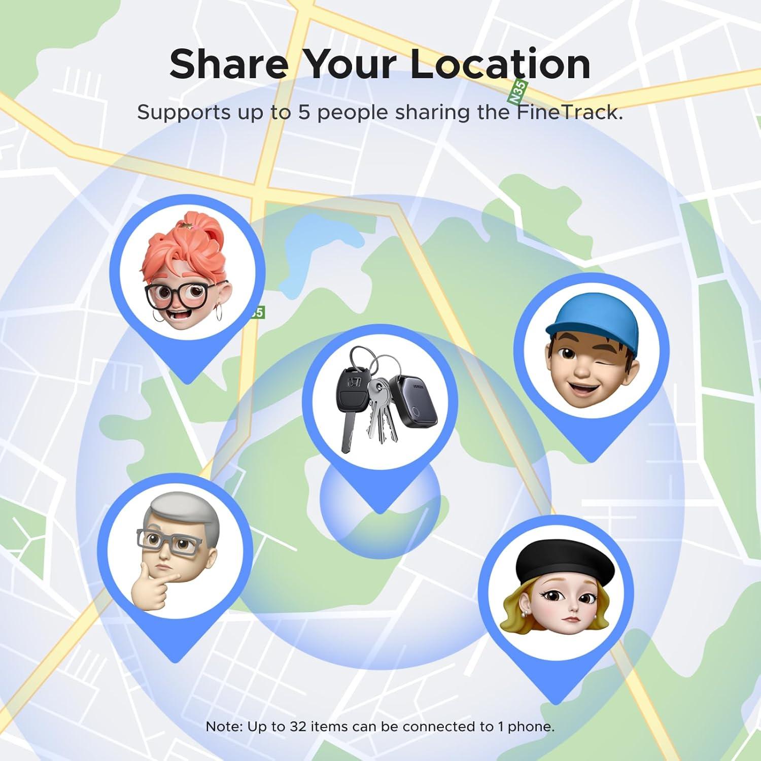 imageUGREEN FineTrack iOS OnlyAir Tracker Tags 2 Pack 1Year USBC Rechargeable Battery Bluetooth Tracker Compatible with Apple Find My Item Finder Smart Tag for Key Luggage  Apple Find My Certified