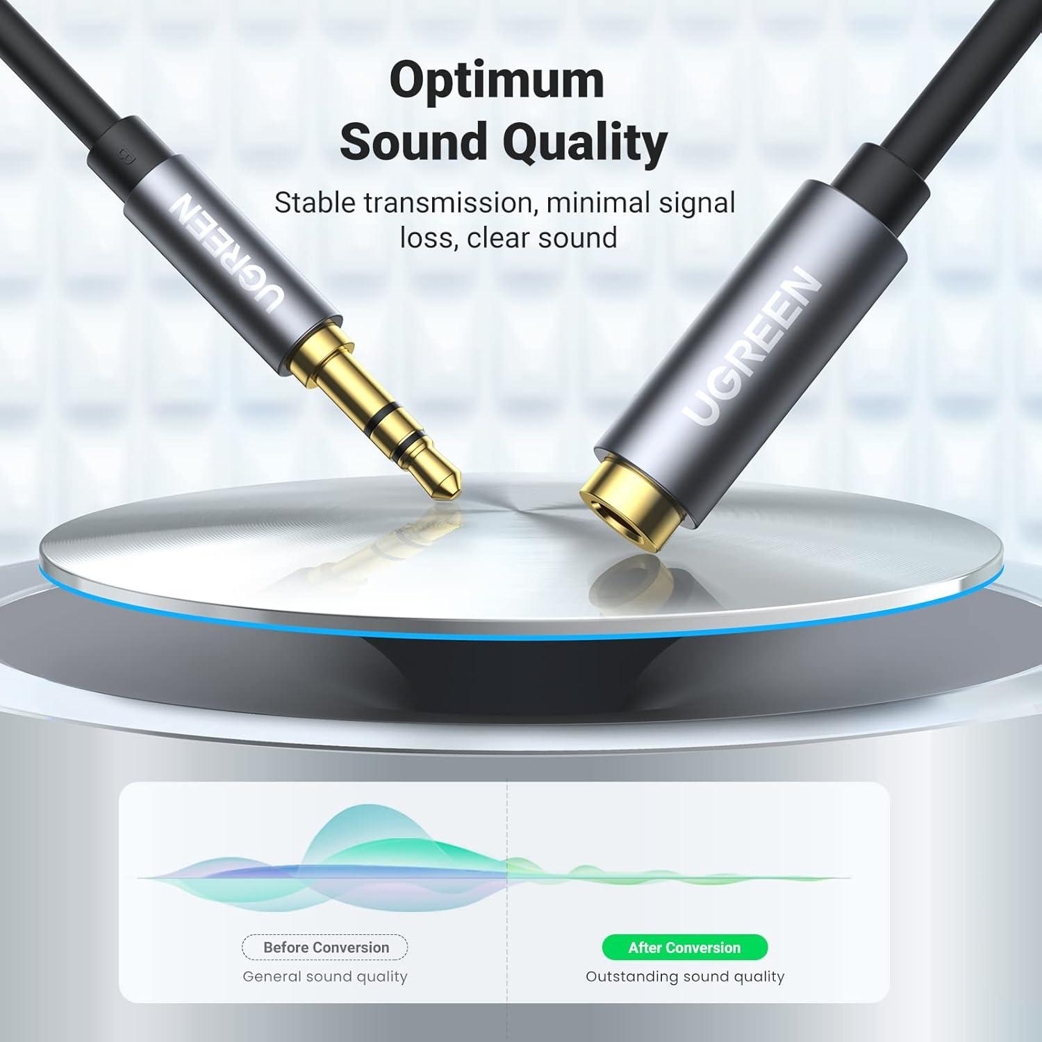 imageUGREEN Headphone Extension Cable 35mm Extension Gold Plated Aux Cable Audio Stereo Jack Male to Female TRS Cord Extender Compatible with iPhone iPad Phones Tablets Media Players 10FT10FT