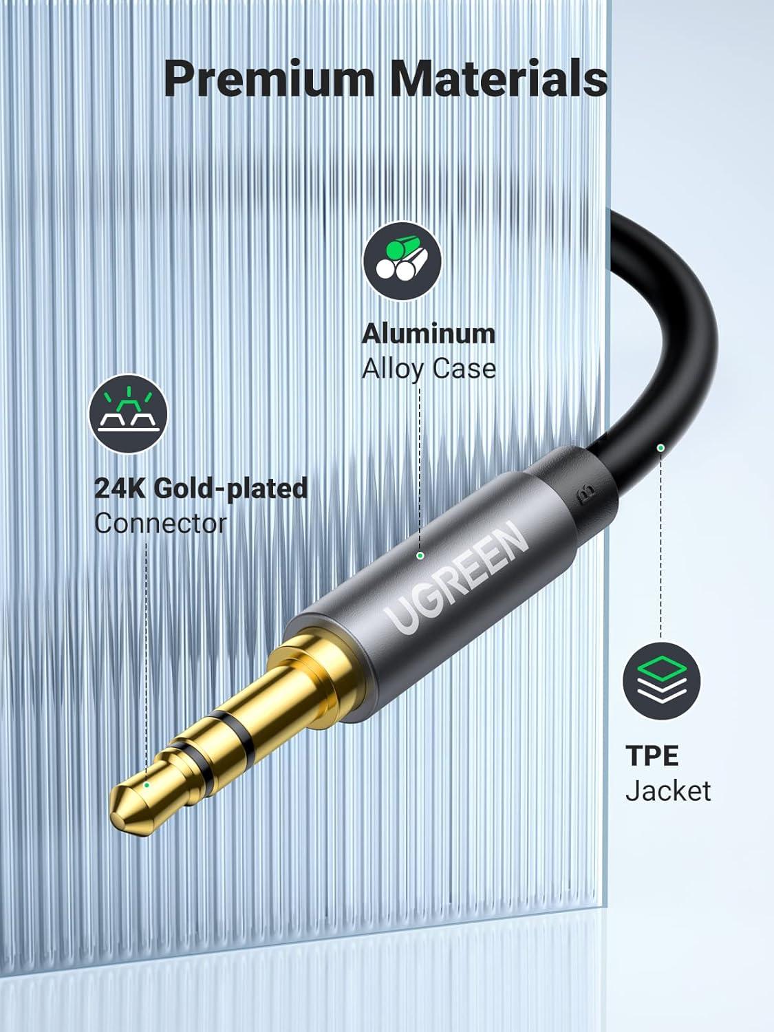 imageUGREEN Headphone Extension Cable 35mm Extension Gold Plated Aux Cable Audio Stereo Jack Male to Female TRS Cord Extender Compatible with iPhone iPad Phones Tablets Media Players 10FT33FT