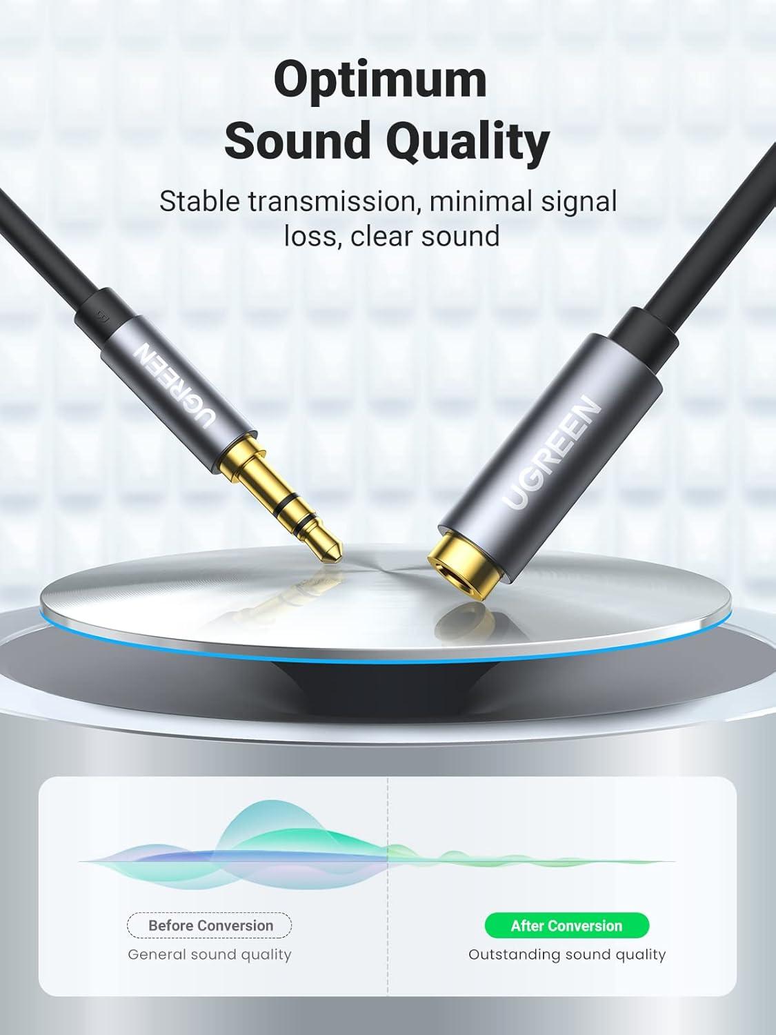 imageUGREEN Headphone Extension Cable 35mm Extension Gold Plated Aux Cable Audio Stereo Jack Male to Female TRS Cord Extender Compatible with iPhone iPad Phones Tablets Media Players 10FT33FT