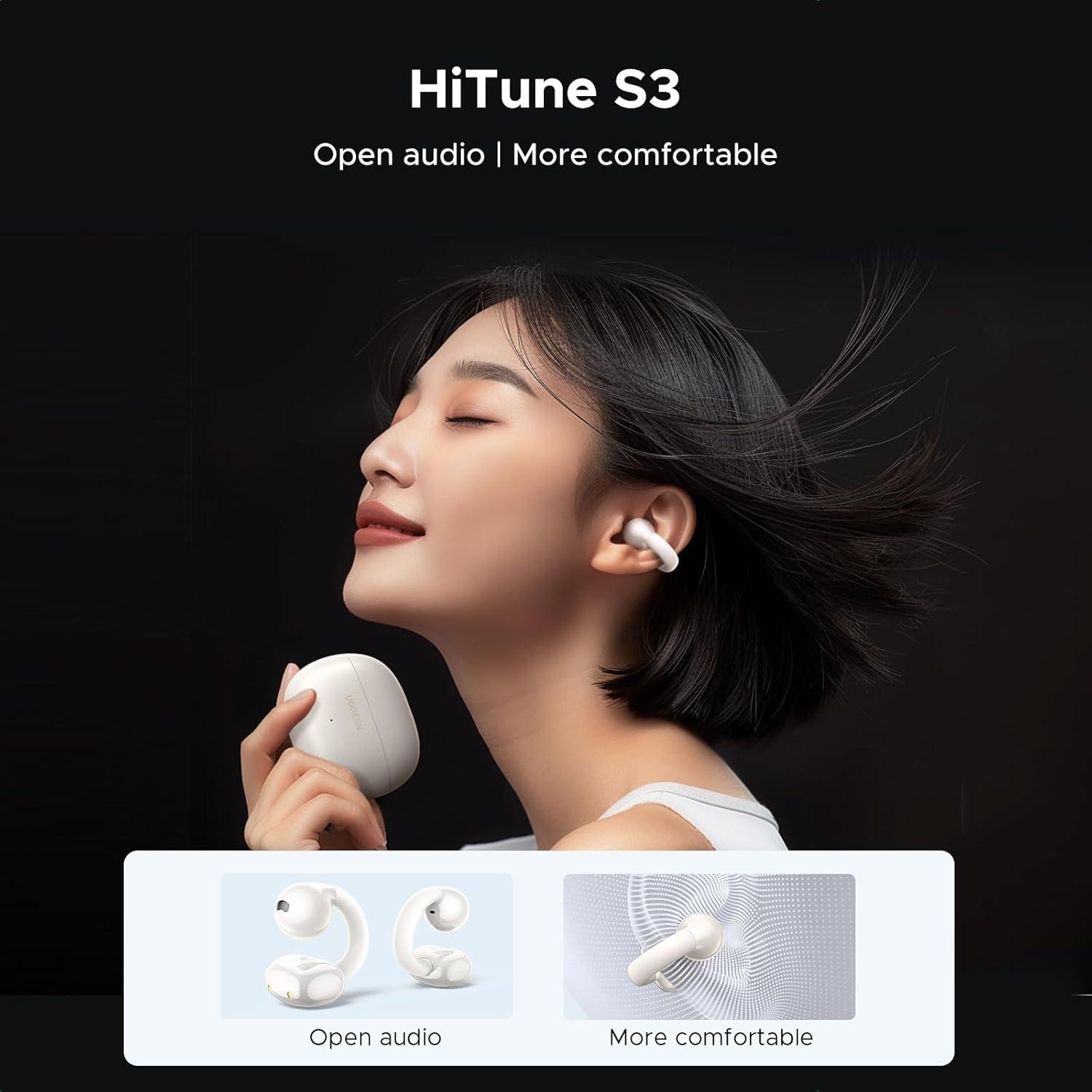 imageUGREEN HiTune S3 Open Ear Earbuds Bluetooth 54 Clip On Wireless Headphones ENC Mic for Clear Calls 30H Playtime IPX5 Waterproof Earphones for Running Workout Cyclists Compatible with iPhone BlackWhite