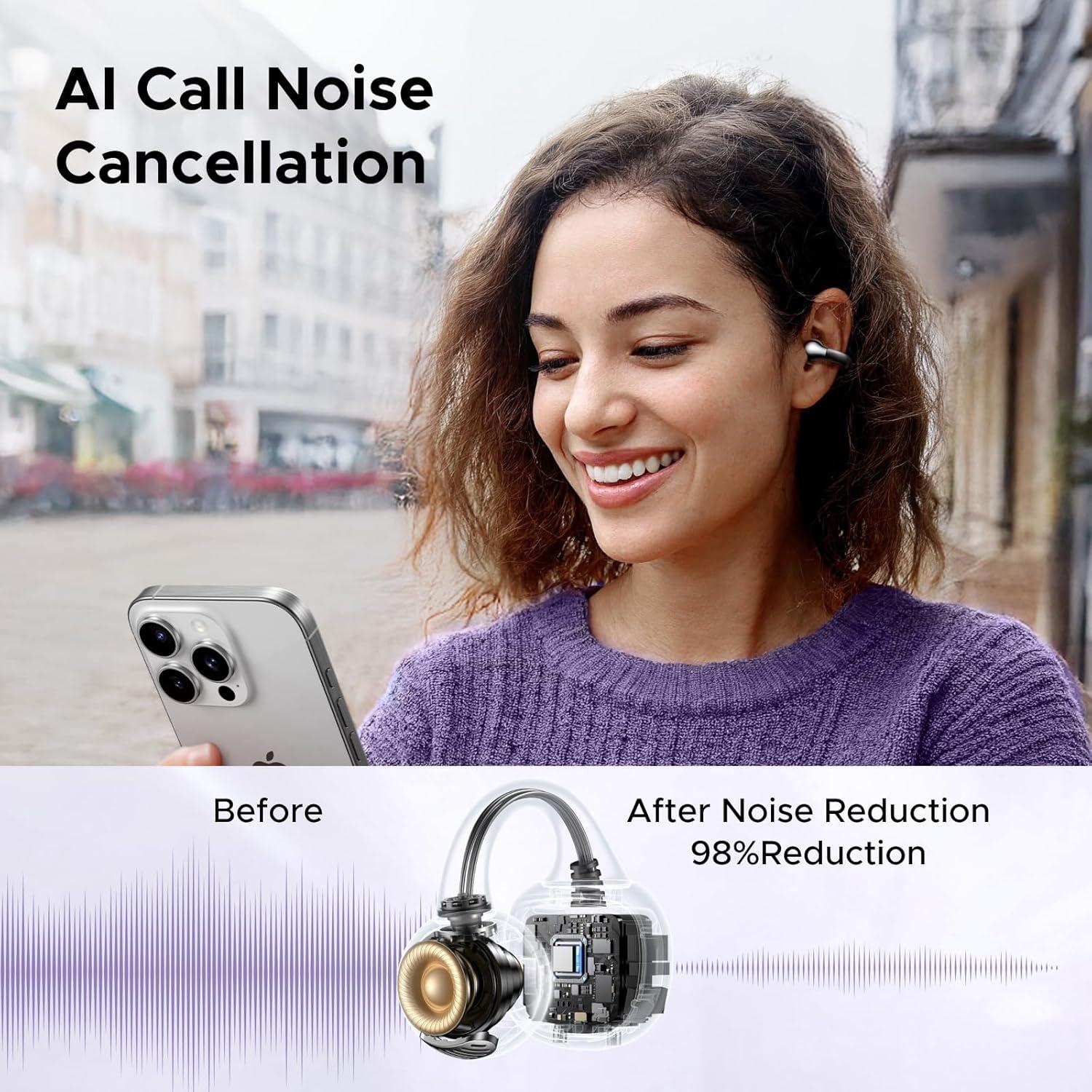 imageUGREEN HiTune S3 Open Ear Earbuds Bluetooth 54 Clip On Wireless Headphones ENC Mic for Clear Calls 30H Playtime IPX5 Waterproof Earphones for Running Workout Cyclists Compatible with iPhone BlackBlack