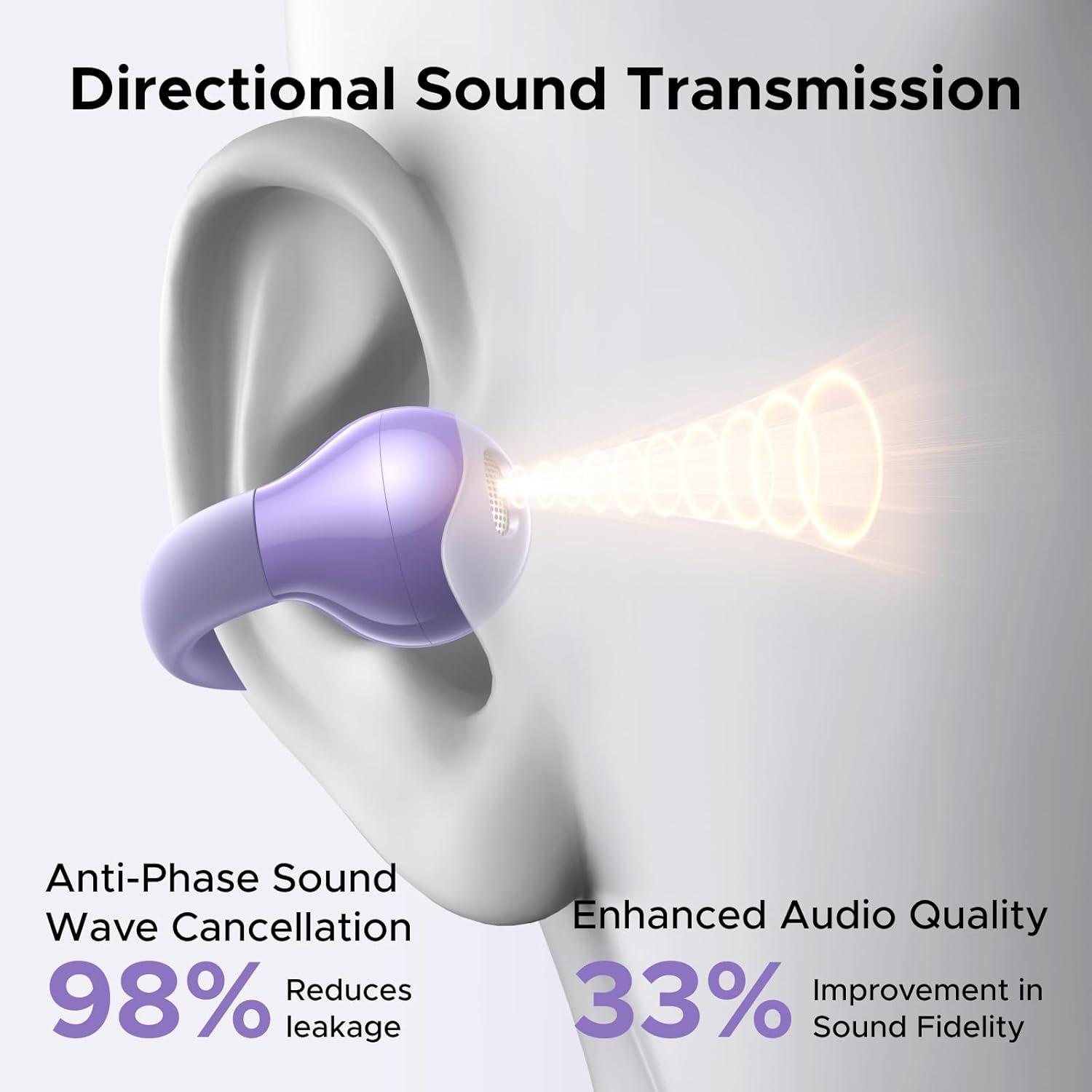 imageUGREEN HiTune S3 Open Ear Earbuds Bluetooth 54 Clip On Wireless Headphones ENC Mic for Clear Calls 30H Playtime IPX5 Waterproof Earphones for Running Workout Cyclists Compatible with iPhone BlackPurple