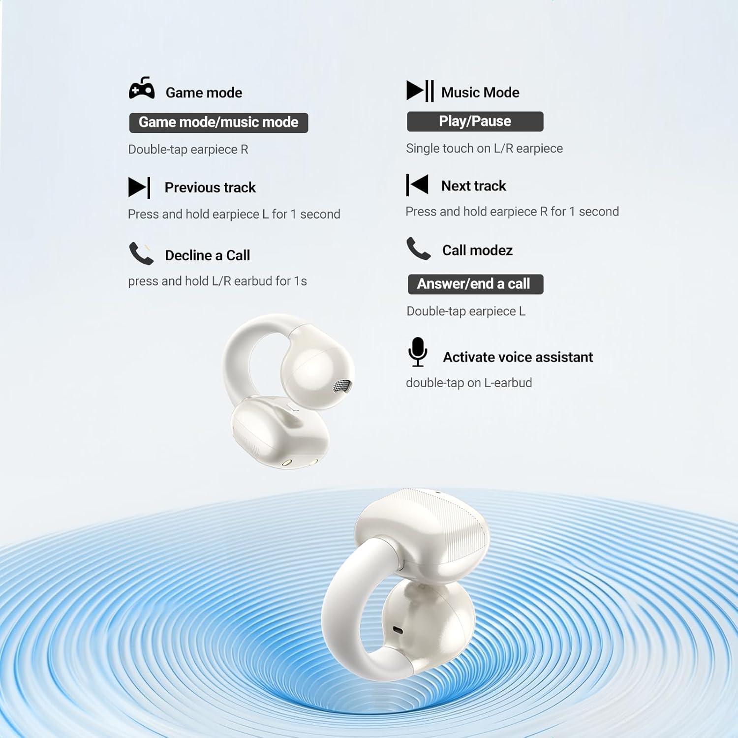 imageUGREEN HiTune S3 Open Ear Earbuds Bluetooth 54 Clip On Wireless Headphones ENC Mic for Clear Calls 30H Playtime IPX5 Waterproof Earphones for Running Workout Cyclists Compatible with iPhone BlackWhite