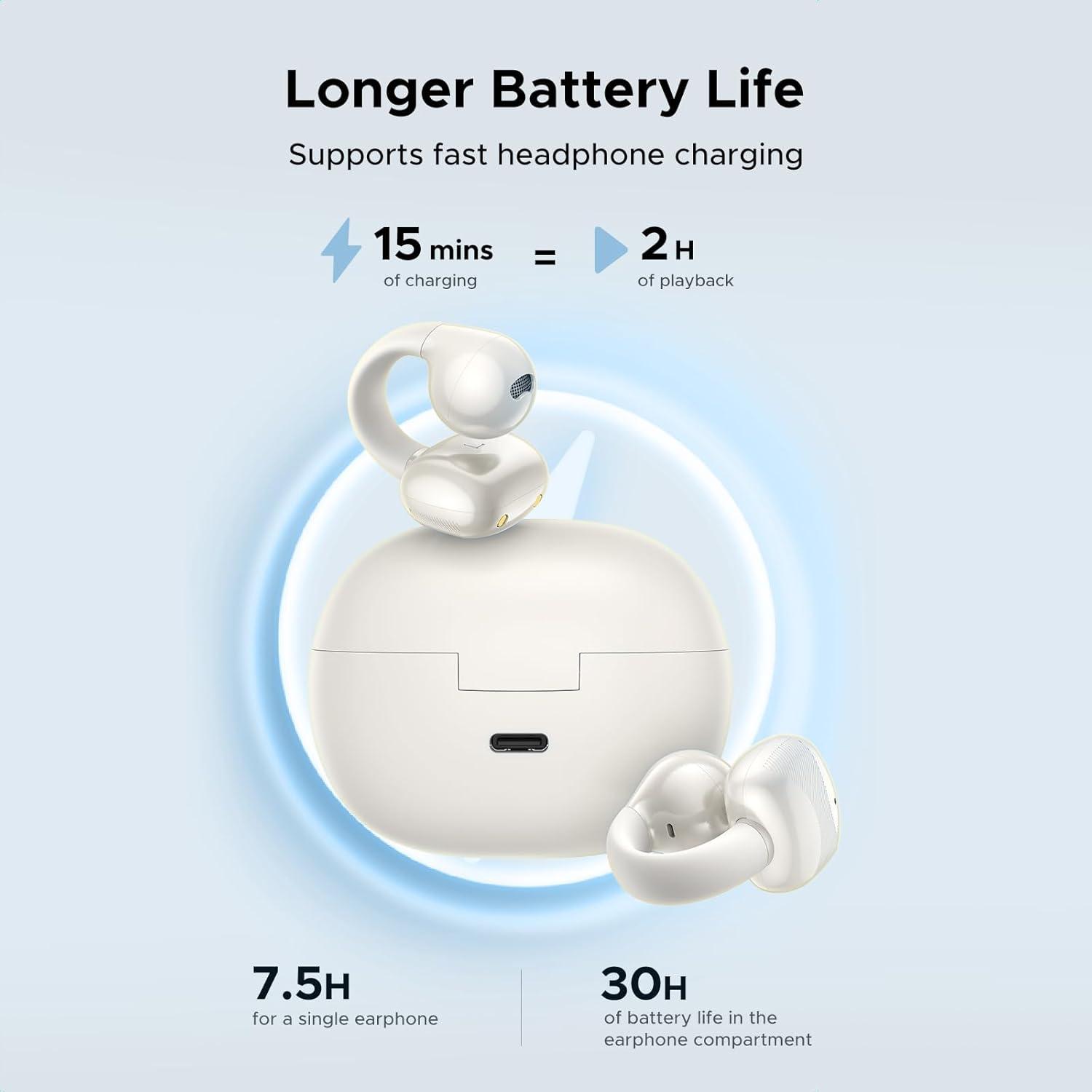 imageUGREEN HiTune S3 Open Ear Earbuds Bluetooth 54 Clip On Wireless Headphones ENC Mic for Clear Calls 30H Playtime IPX5 Waterproof Earphones for Running Workout Cyclists Compatible with iPhone BlackWhite