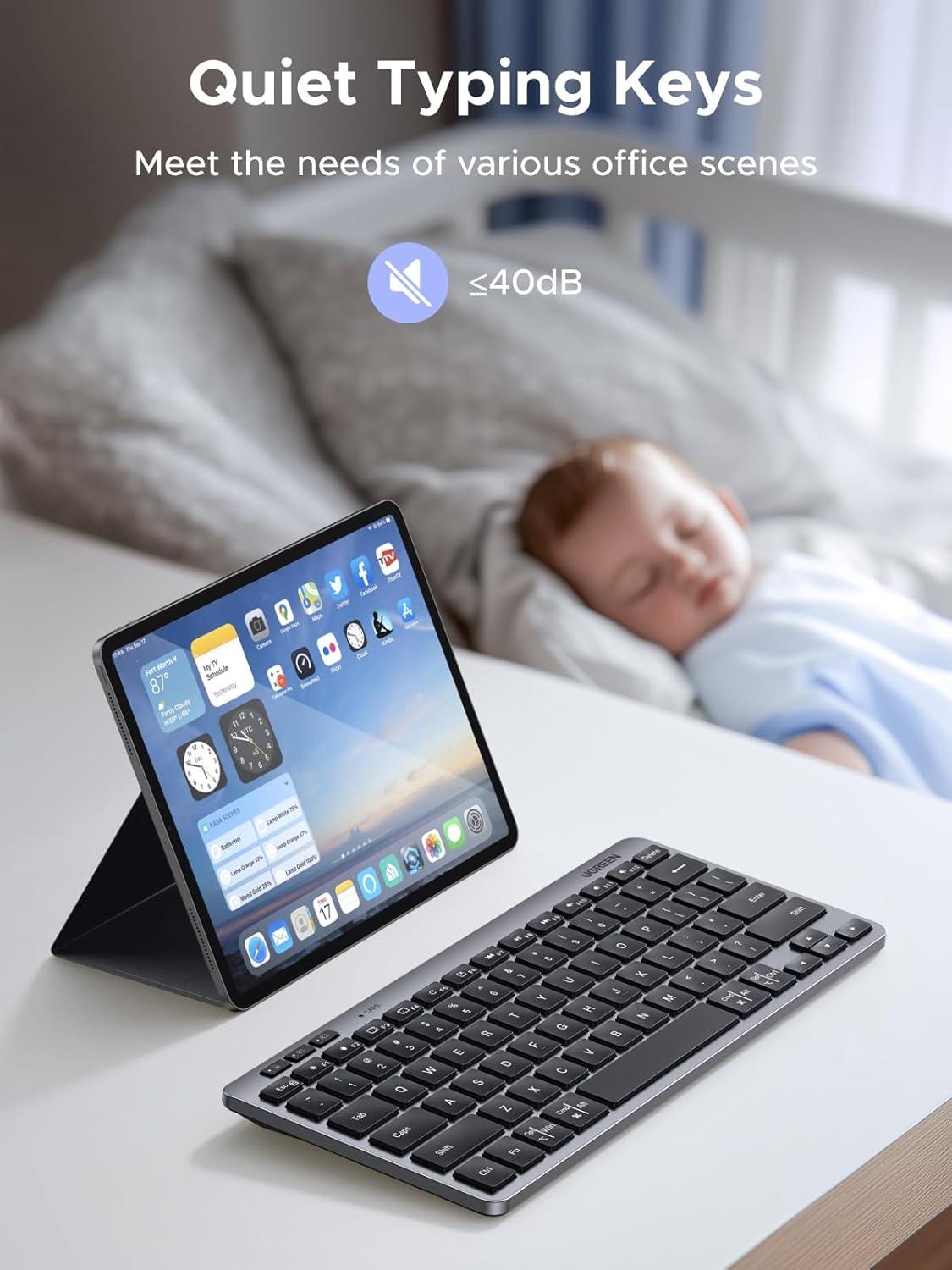 imageUGREEN K551 Slim Quiet Wireless Bluetooth 78Keys Keyboard 3Device Free Switching with Bluetooth amp 24G Compatible with WindowsmacOSiOSAndroid Works with MacBook Lenovo HP