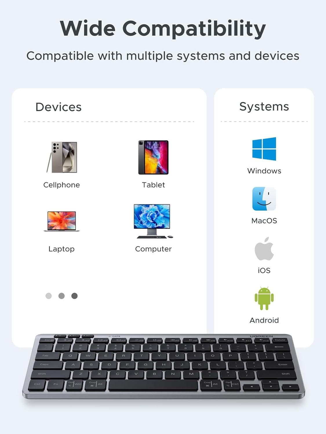 imageUGREEN K551 Slim Quiet Wireless Bluetooth 78Keys Keyboard 3Device Free Switching with Bluetooth amp 24G Compatible with WindowsmacOSiOSAndroid Works with MacBook Lenovo HP