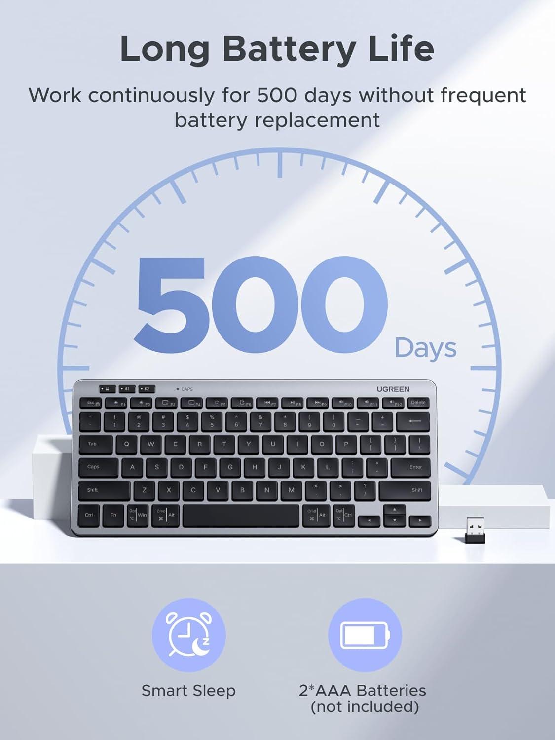 imageUGREEN K551 Slim Quiet Wireless Bluetooth 78Keys Keyboard 3Device Free Switching with Bluetooth amp 24G Compatible with WindowsmacOSiOSAndroid Works with MacBook Lenovo HP