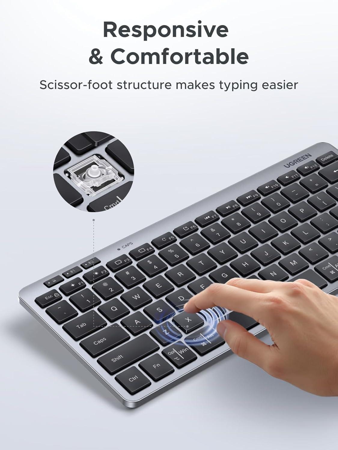 imageUGREEN K551 Slim Quiet Wireless Bluetooth 78Keys Keyboard 3Device Free Switching with Bluetooth amp 24G Compatible with WindowsmacOSiOSAndroid Works with MacBook Lenovo HP