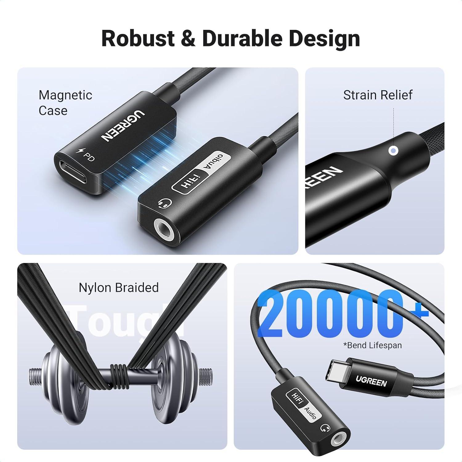 imageUGREEN Magnetic USB C to 35mm Audio Adapter and Charger 2 in 1 HiRes 32bit384kHz Aux to USB C with PD 60W Fast Charging Dongle Cable for iPhone 17 Pro Max Switch 2 Galaxy S25Ultra iPad Pro