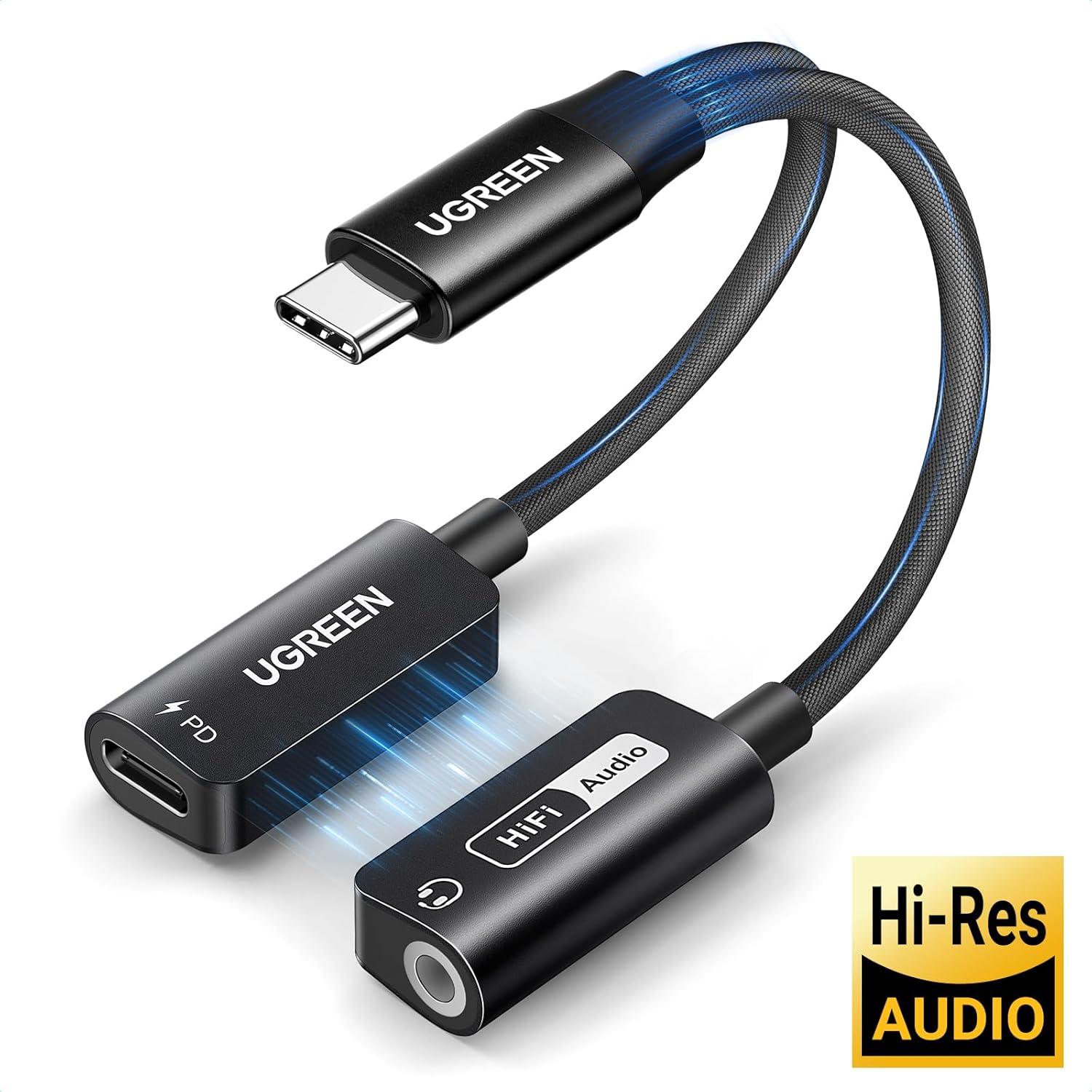 imageUGREEN Magnetic USB C to 35mm Audio Adapter and Charger 2 in 1 HiRes 32bit384kHz Aux to USB C with PD 60W Fast Charging Dongle Cable for iPhone 17 Pro Max Switch 2 Galaxy S25Ultra iPad Pro