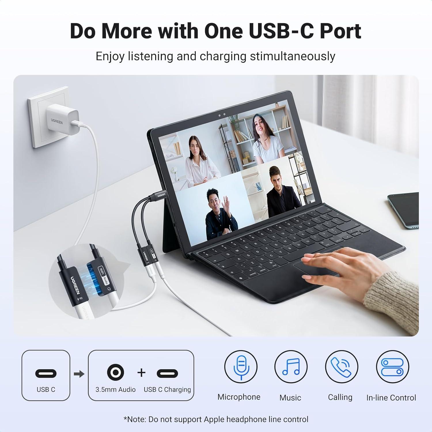 imageUGREEN Magnetic USB C to 35mm Audio Adapter and Charger 2 in 1 HiRes 32bit384kHz Aux to USB C with PD 60W Fast Charging Dongle Cable for iPhone 17 Pro Max Switch 2 Galaxy S25Ultra iPad Pro