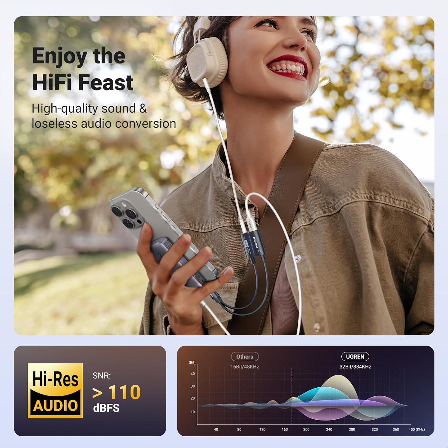 imageUGREEN Magnetic USB C to 35mm Audio Adapter and Charger 2 in 1 HiRes 32bit384kHz Aux to USB C with PD 60W Fast Charging Dongle Cable for iPhone 17 Pro Max Switch 2 Galaxy S25Ultra iPad Pro