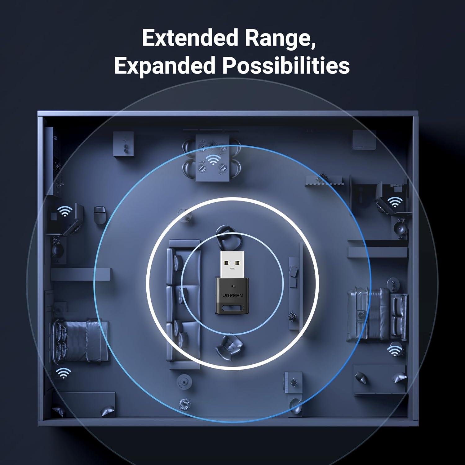 imageUGREEN USB Bluetooth 53 Adapter for PC Plug amp Play for Windows 111081 Bluetooth Receiver amp Transmitter for KeyboardMouseHeadphoneSpeakersPrinter